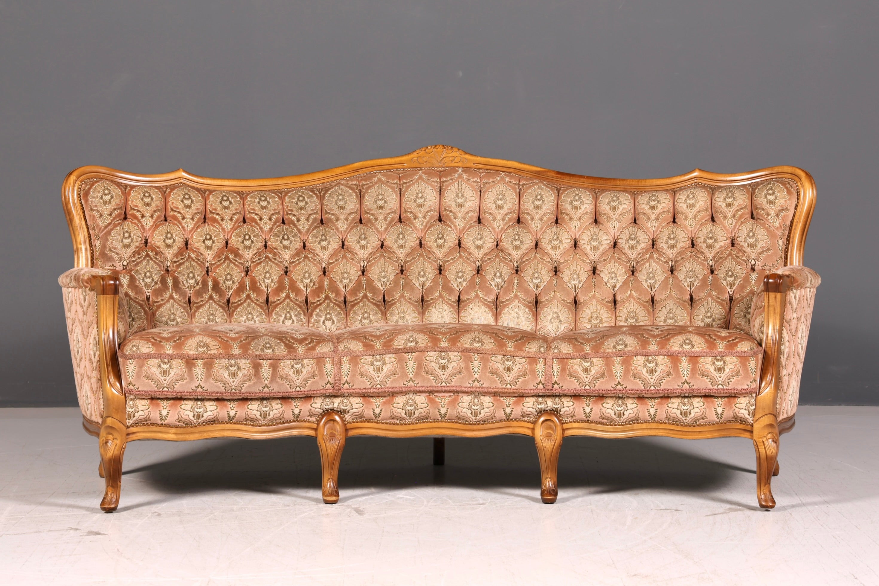 Wunderschönes Chippendale Sofa Barock Stil Couch Samt Stoff 3 Sitzer Antik Vintage