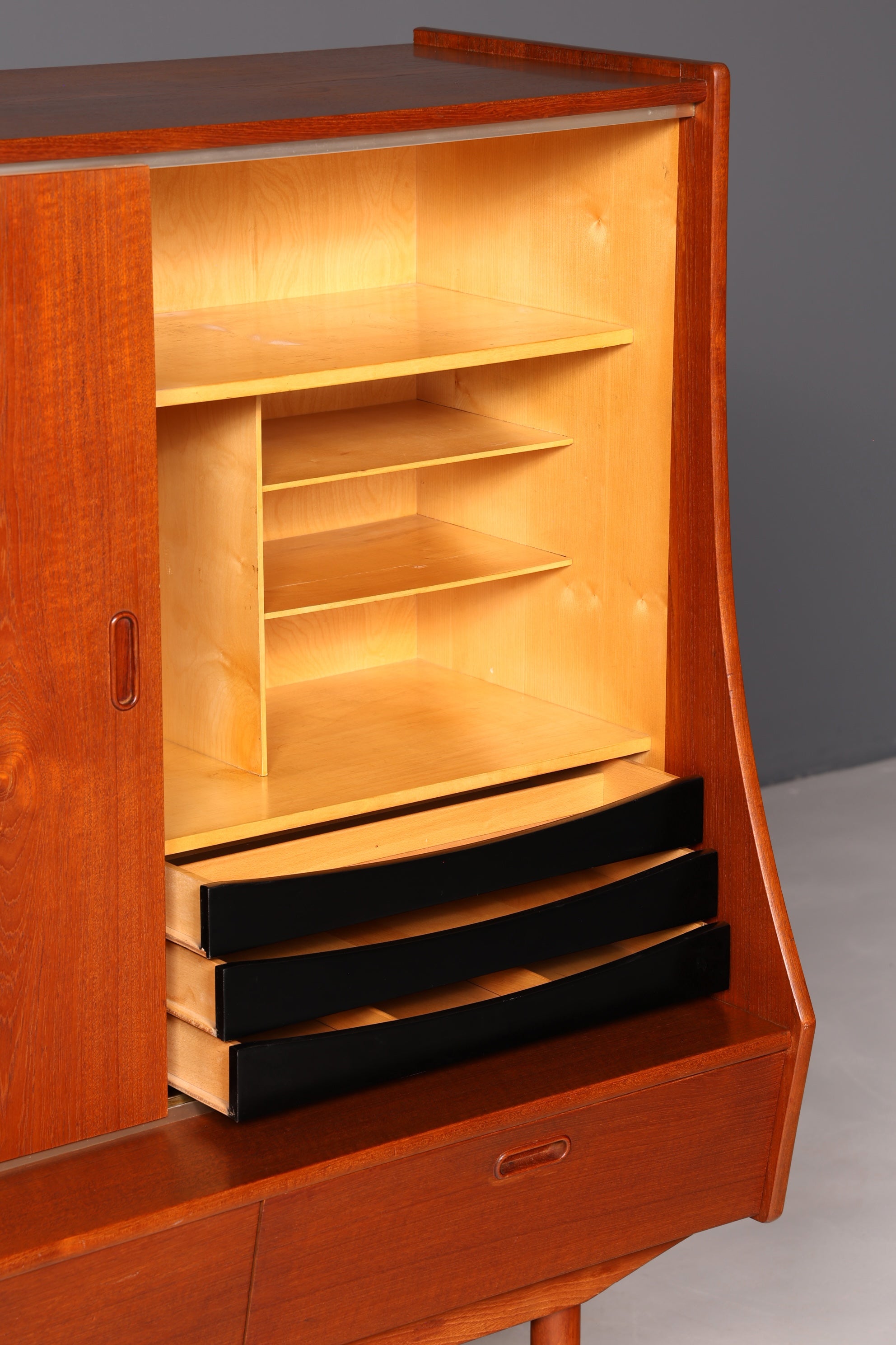 Dreamy mid-century sideboard, teak highboard cabinet, vintage Danish design chest of drawers