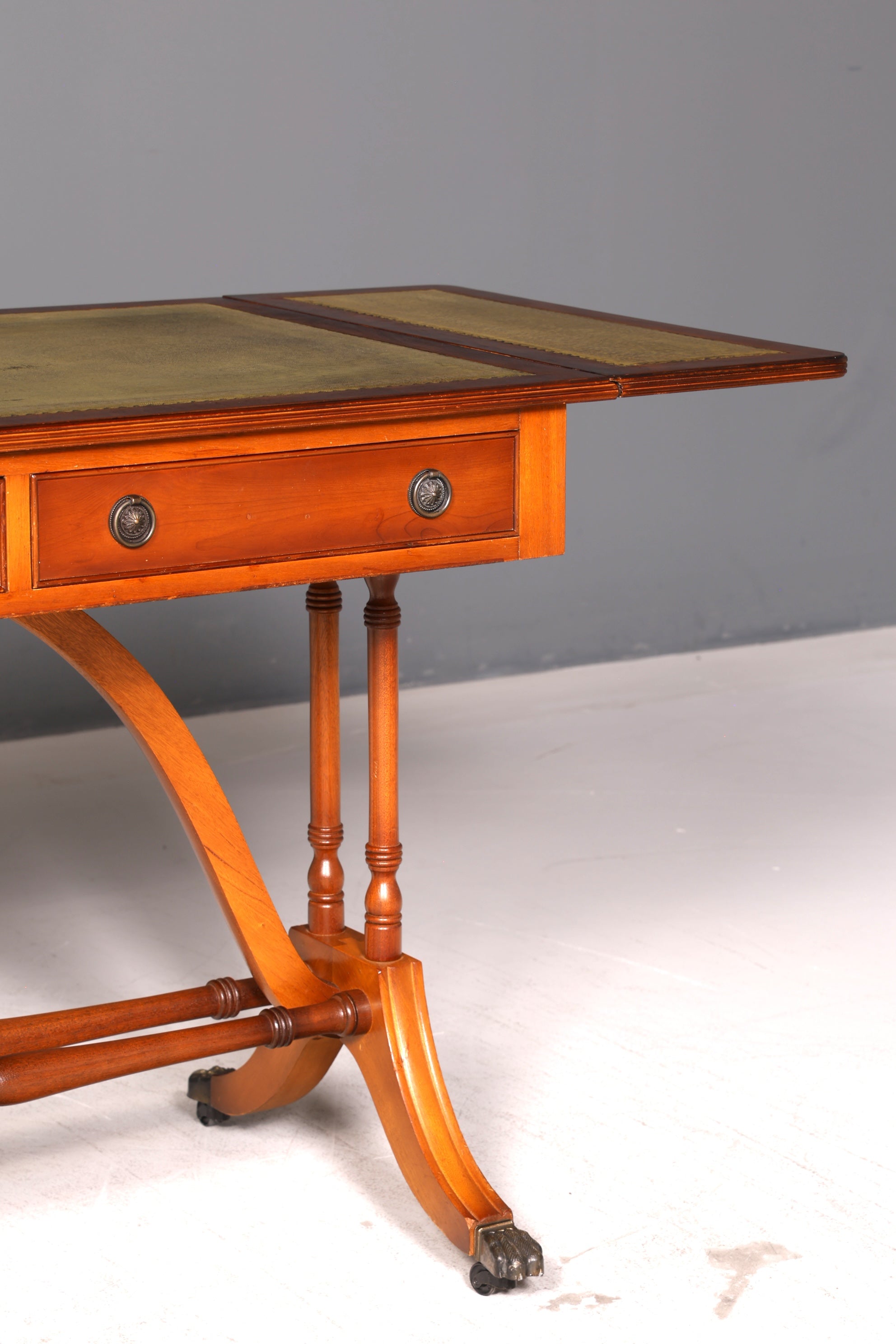 Wunderschöner Englischer Schreibtisch Regency Klappschreibtisch Echt Lederauflage Eibe Bürotisch Sofatisch Antik