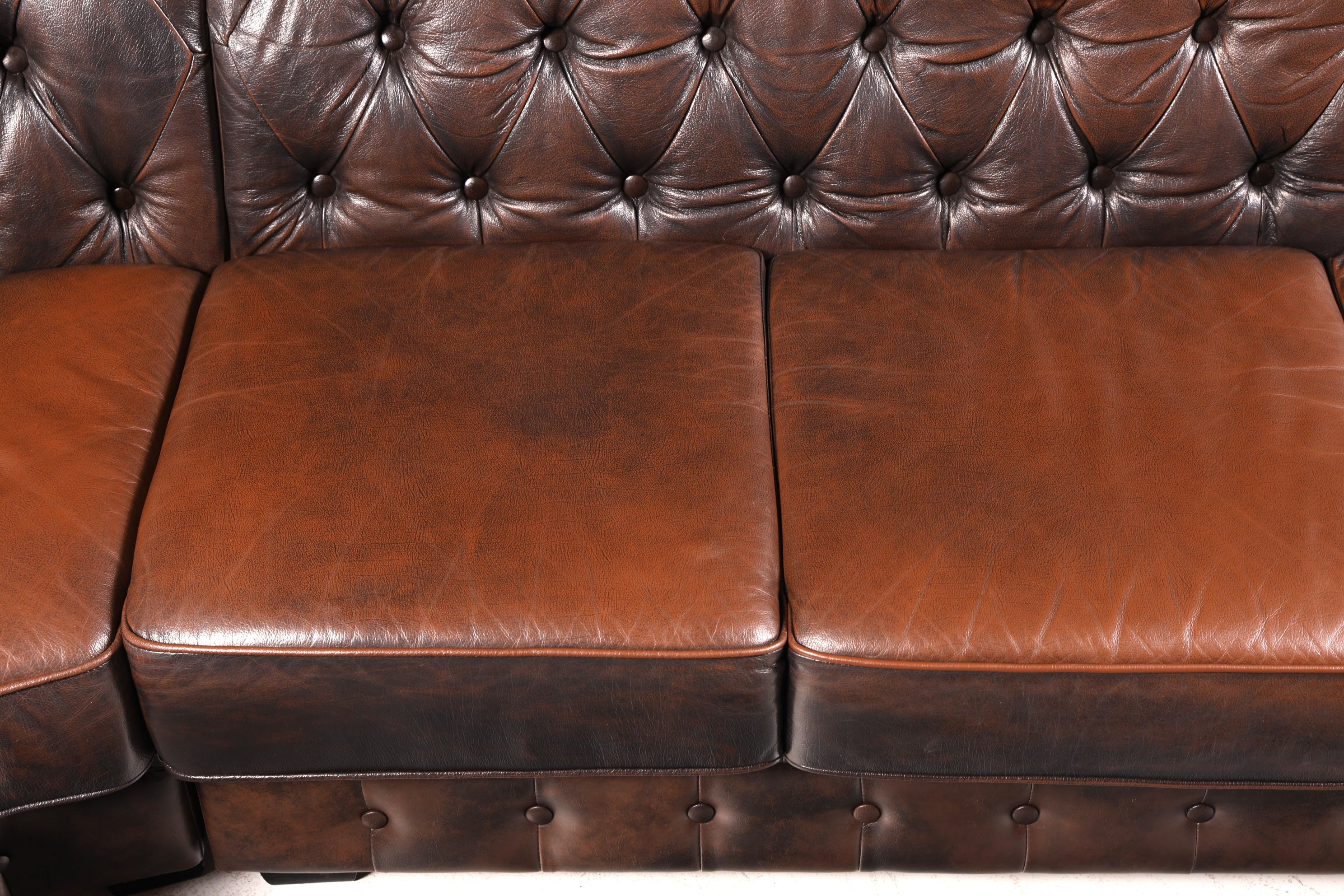 Edles Original Chesterfield Sofa Ecksofa mit Hocker Echt Leder Englisch Eckcouch Leder Couch Antik Vintage