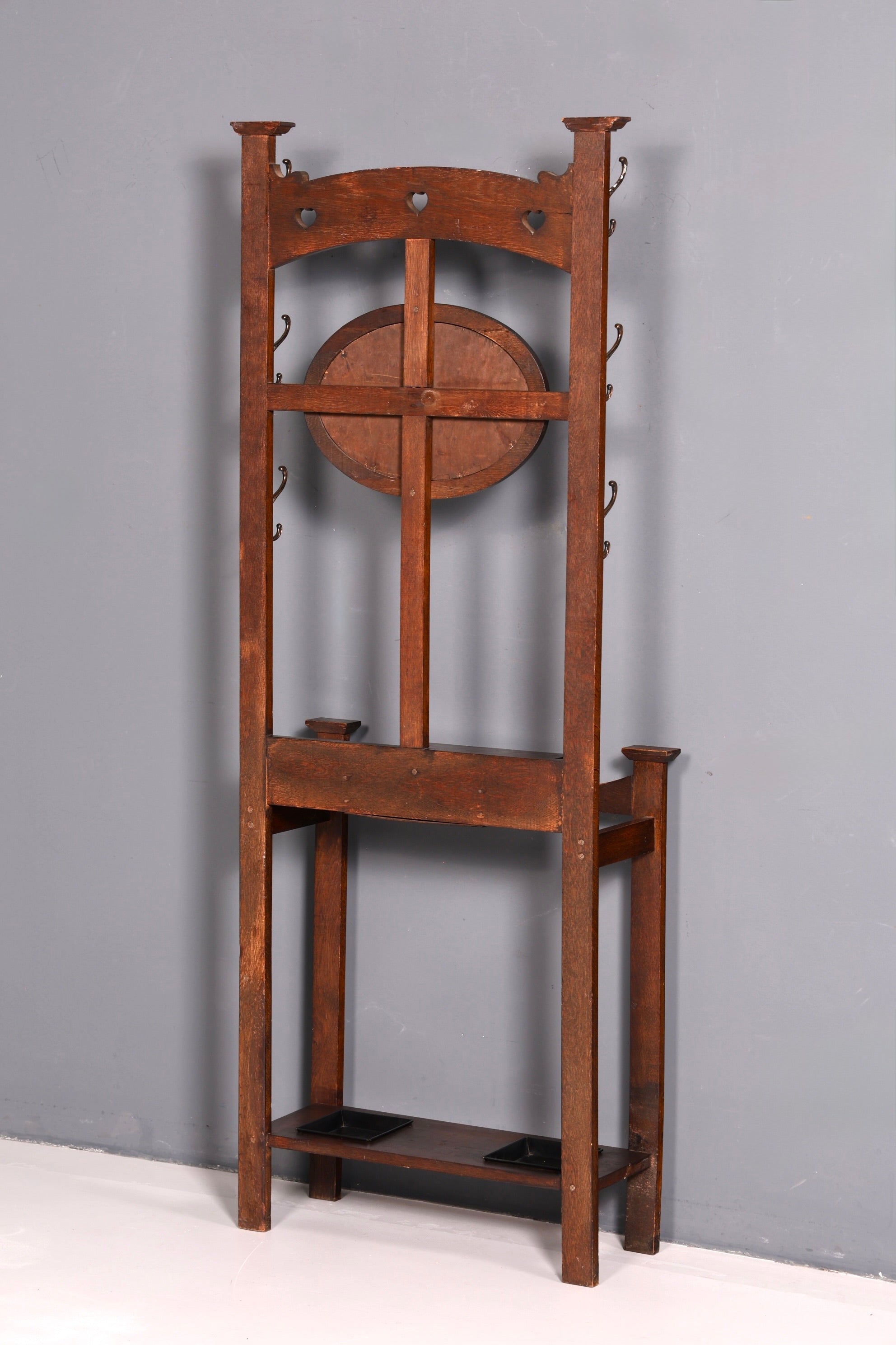 Stunning Art Nouveau hall tree, oak, antique coat rack with mirror, hallway furniture, wall-mounted coat rack