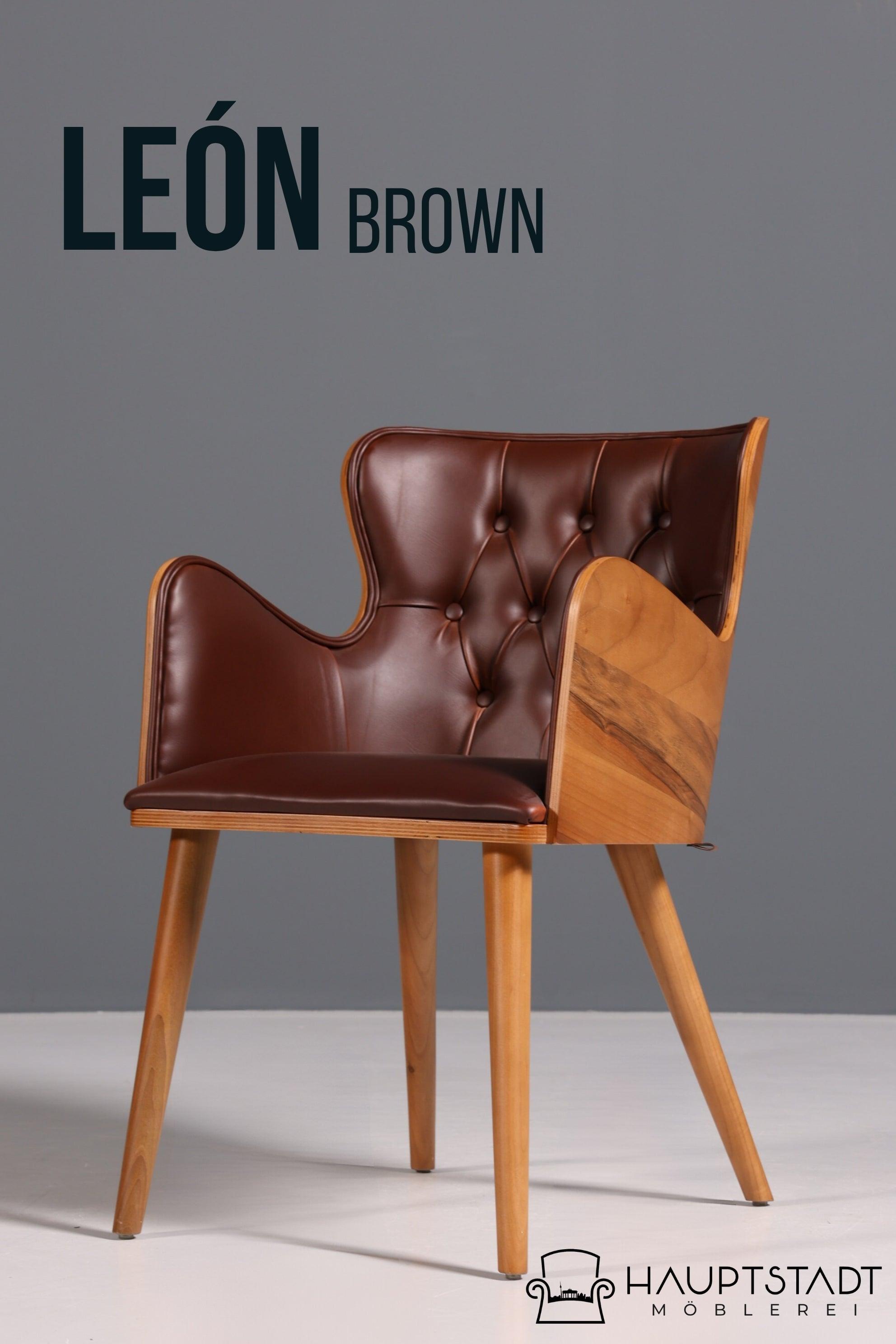 Wunderschöner Chesterfield Stil Stuhl "León Brown" Armlehnstuhl Nussbaum Esszimmerstuhl Sekretär Stuhl