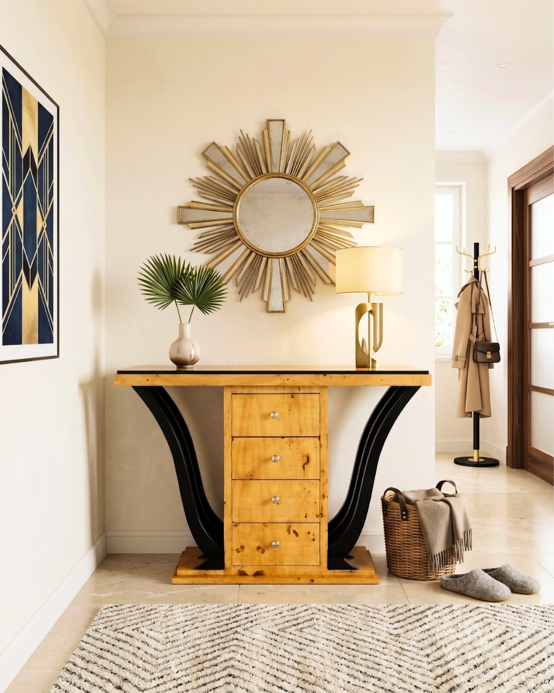 Wunderschöne Art Deco Stil Wandkonsole Flur Ablagetisch Birke Biedermeier Konsole Tisch