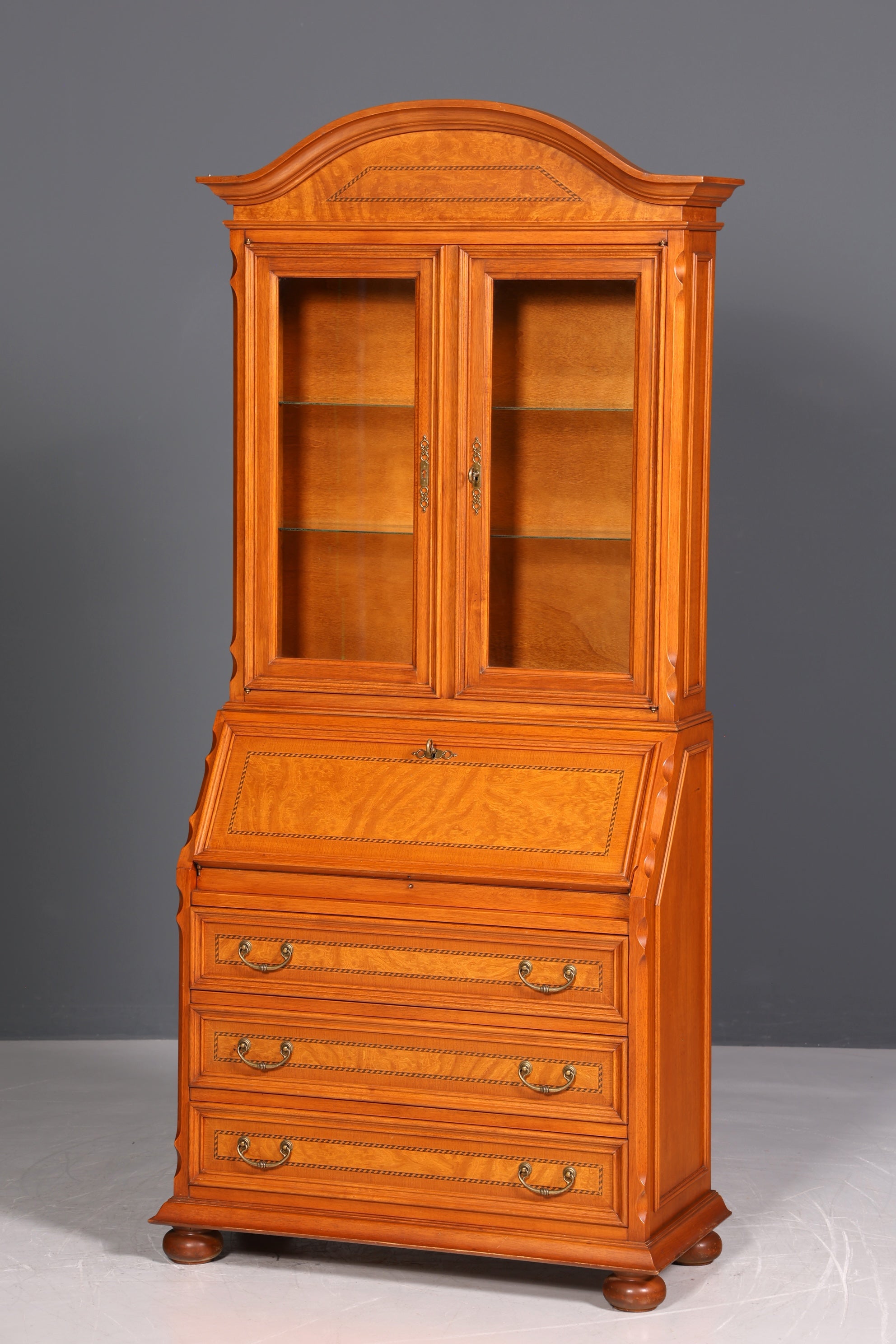 Wunderschöner Original Selva Sekretär Vitrine Antik Stil Bürotisch mit Vitrinenaufsatz echt Holz Office Desk Bürokommode