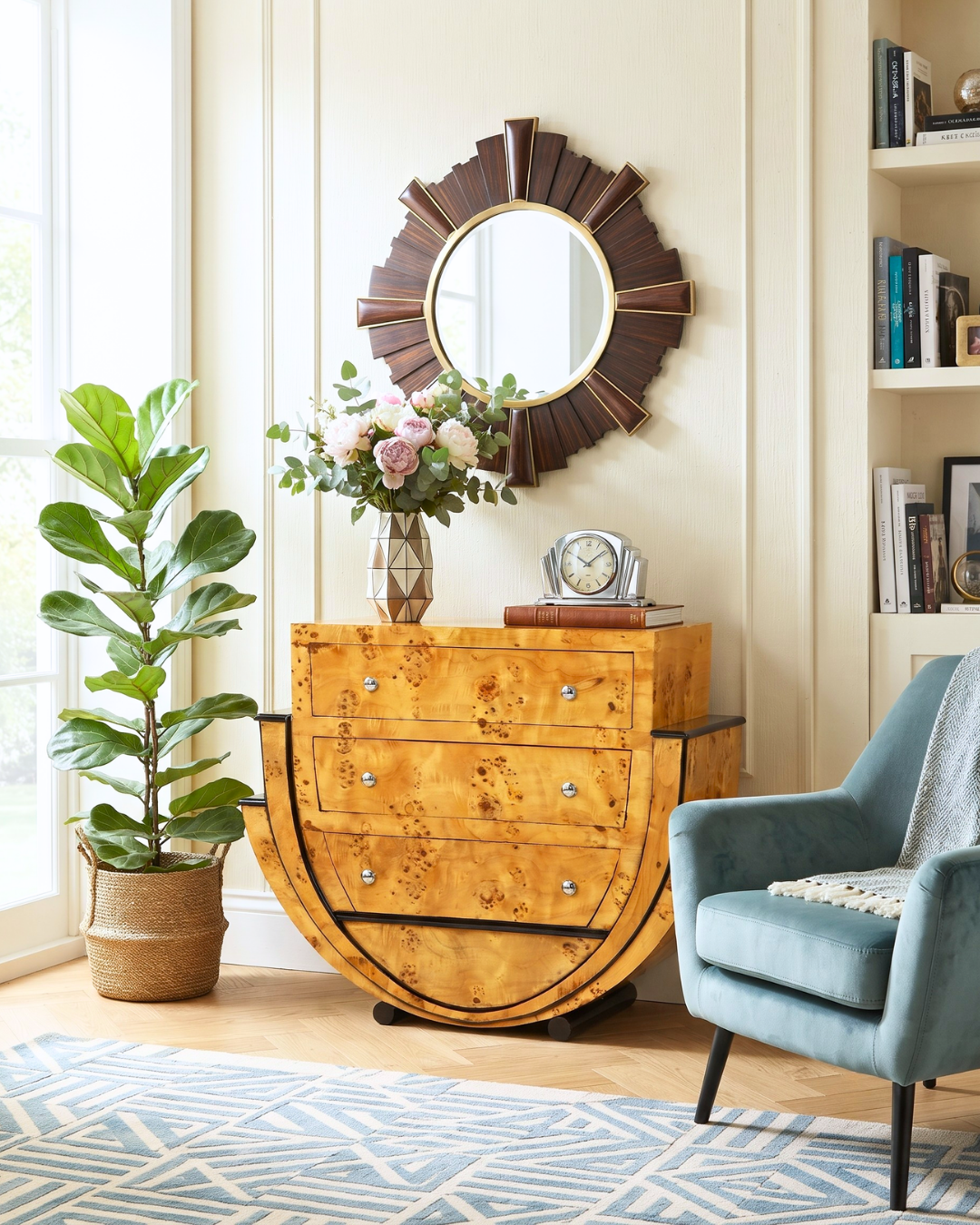 Noble Art Deco Style Sideboard Wall Console Biedermeier Antique Style Dresser Real Wood Handmade