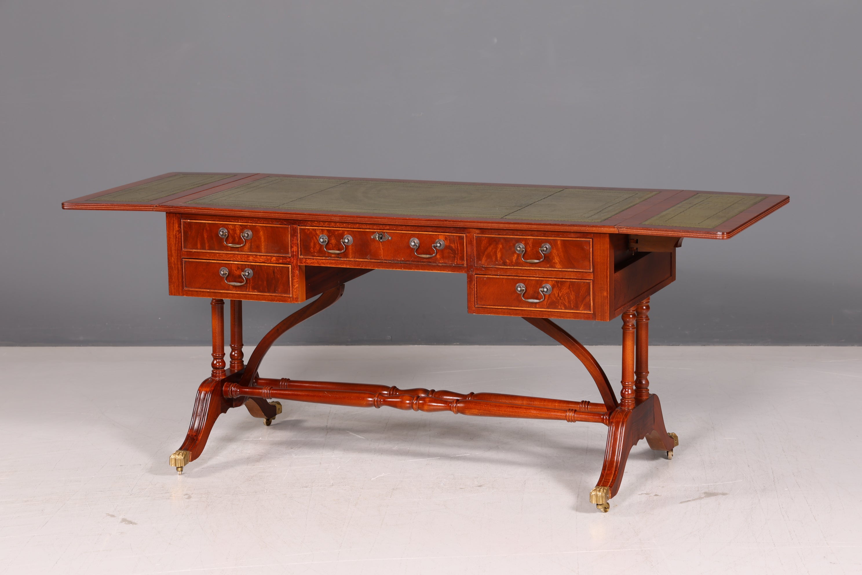 Wunderschöner Englischer Schreibtisch Regency Klappschreibtisch Echt Lederauflage Mahagoni Sofatisch Antik Stil Bürotisch