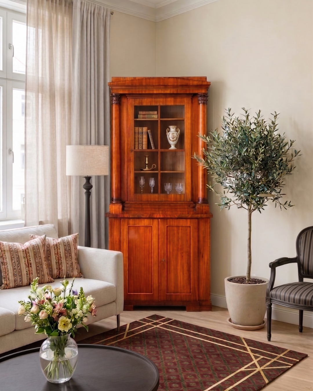 Beautiful Original Biedermeier Display Cabinet circa 1820 Antique Mahogany Cabinet Antique Columns