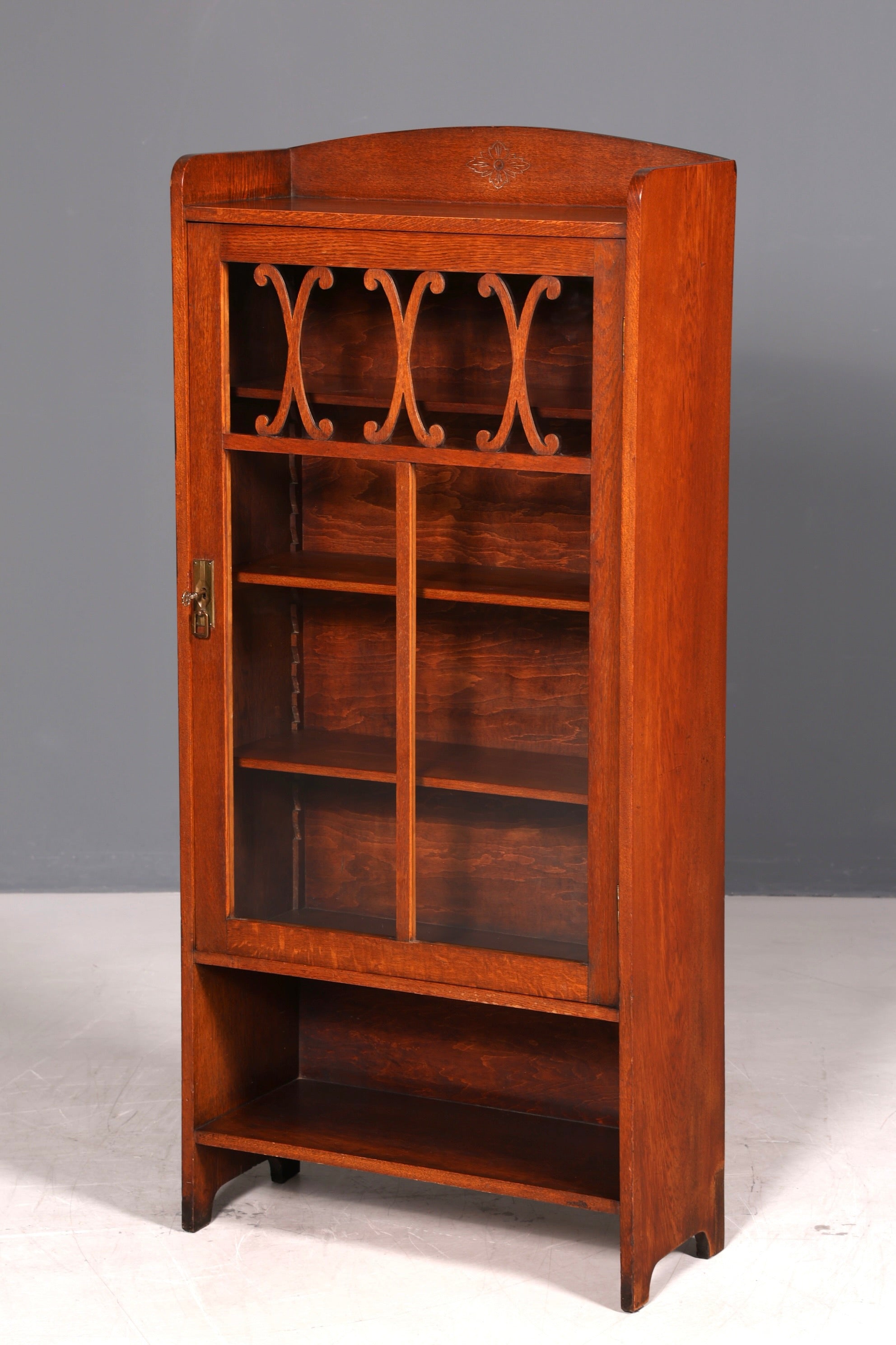 Stilvolle Jugendstil Vitrine Antike Holz Bücherschrank Eiche Antik Schrank Geschirrschrank