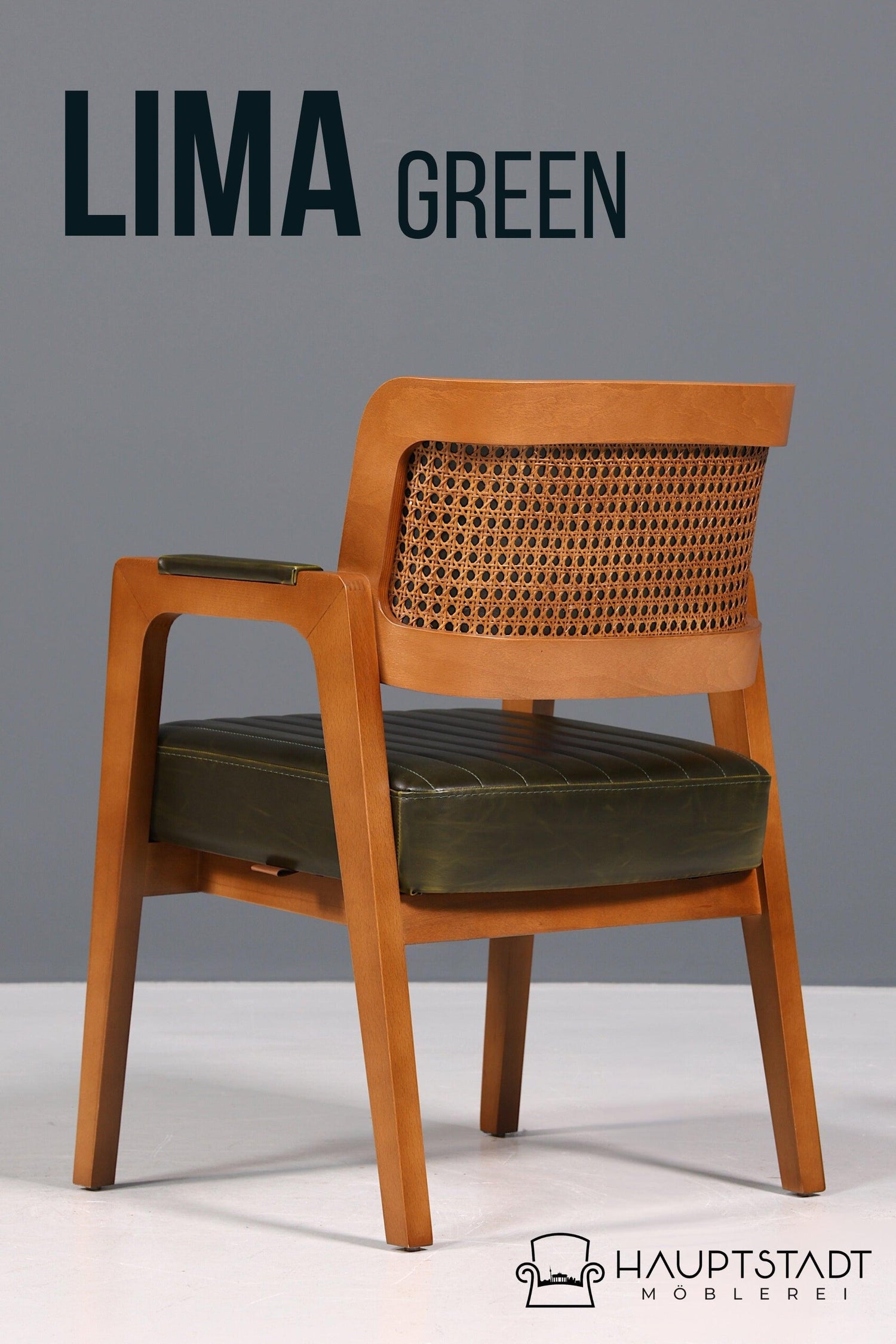 Edler Armlehnstuhl "Lima" Esszimmerstuhl mit Korbgeflecht in grün Küchenstuhl Armlehnstuhl