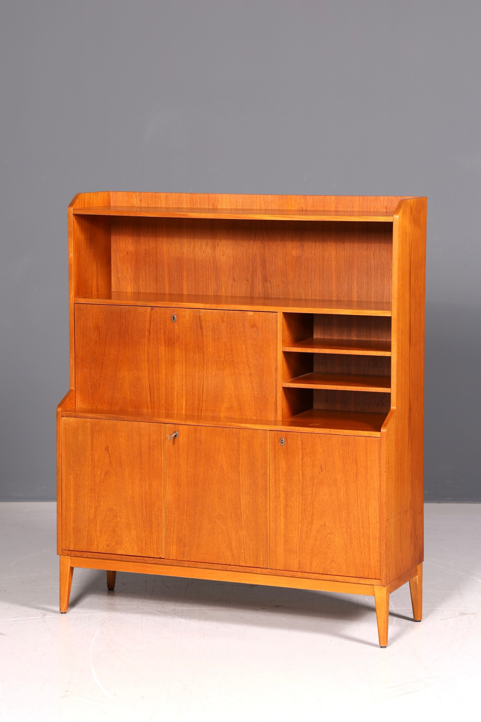 Wunderschöner Mid Century Sekretär Highboard Vintage Schrank Schreibklappe Holz Regal Retro 60er Skandinavisch
