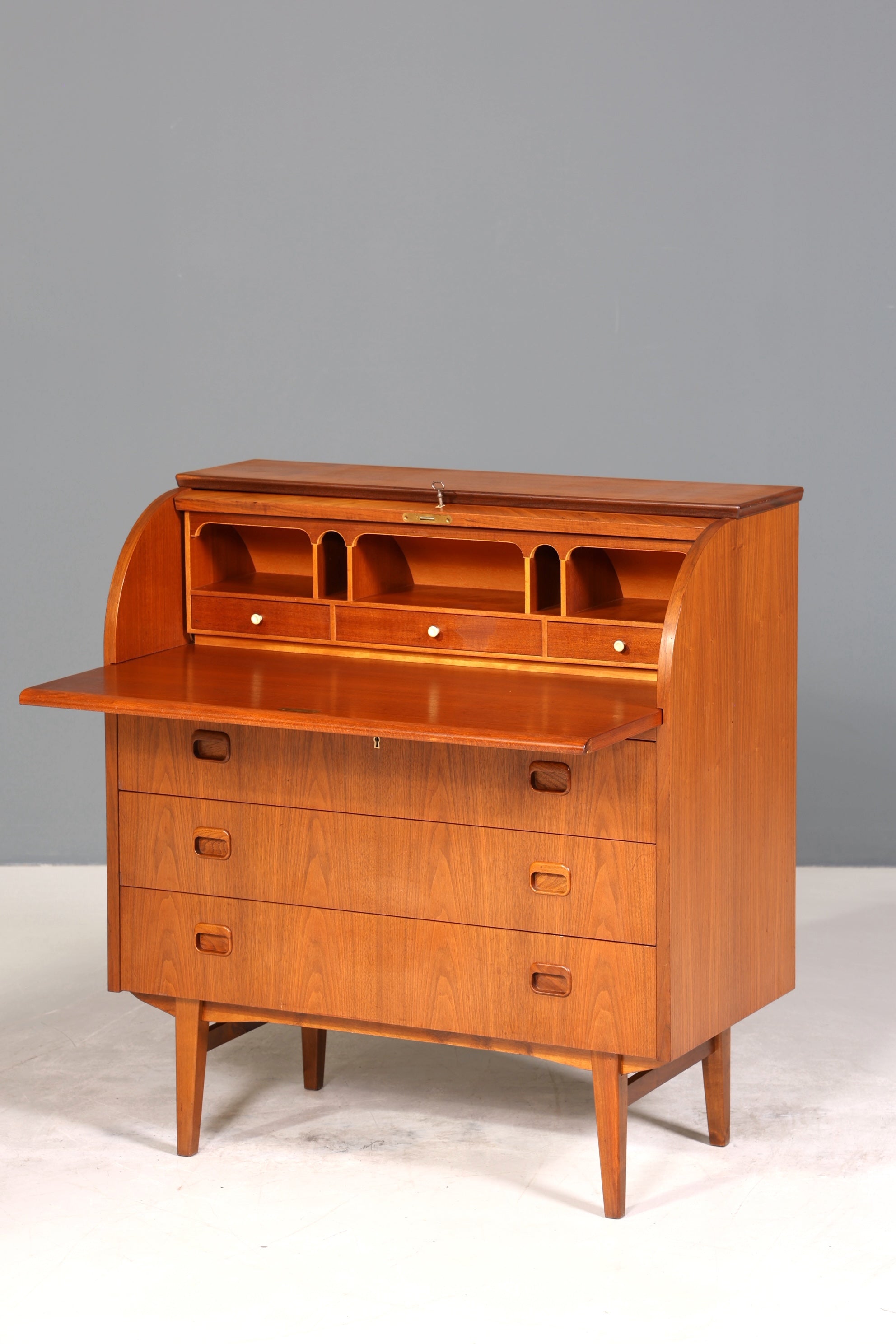 Wunderschöner Mid Century Rollladen Sekretär Danish Design echt Holz Schreibkommode 60er Jahre