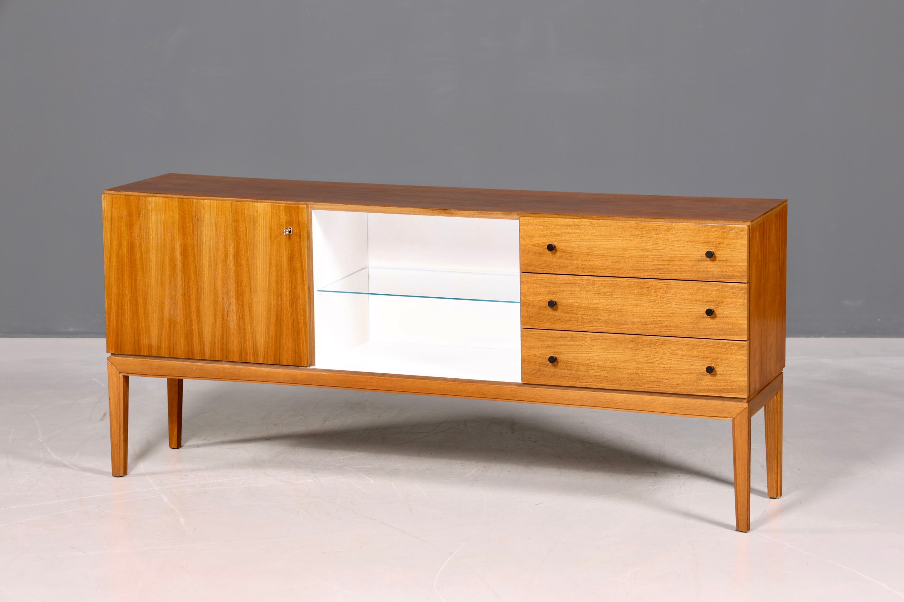 F969 Finish cm Schlichtes Mid Century Sideboard Vintage TV Kommode 60s Schrank Longboard Retro Lowboard