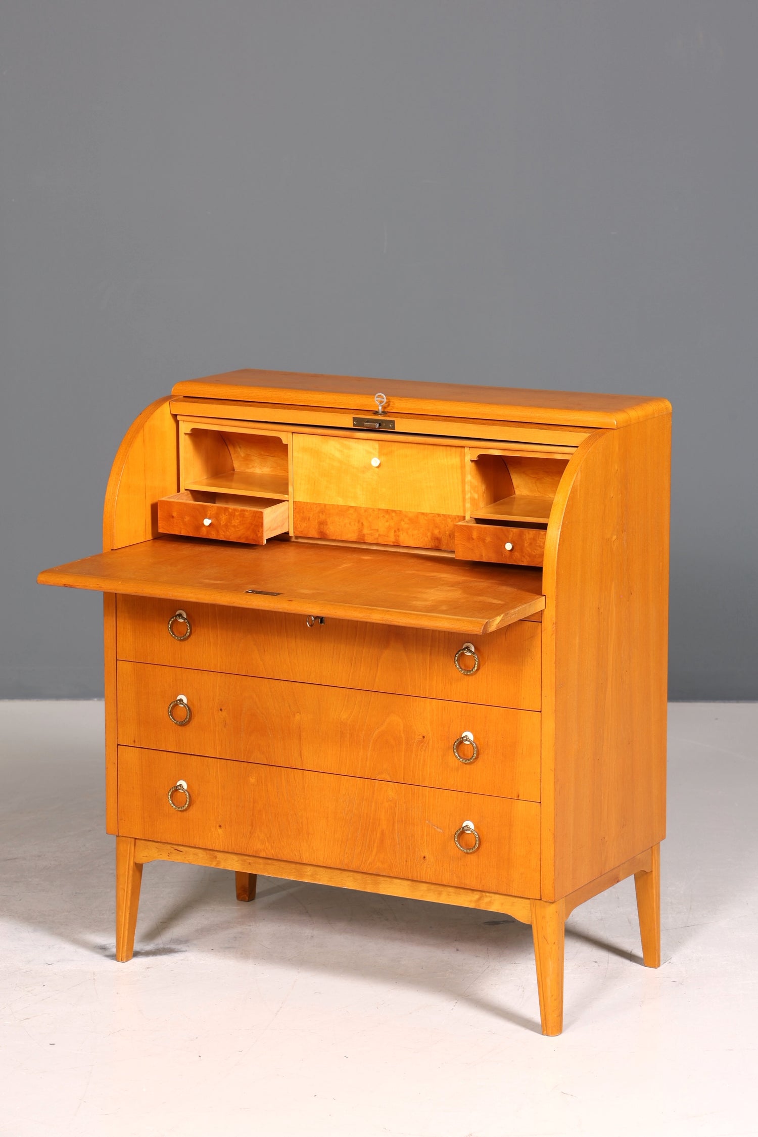 Stilvoller Mid Century Rollladen Sekretär echt Holz Büro Schrank Vintage Schreibkommode