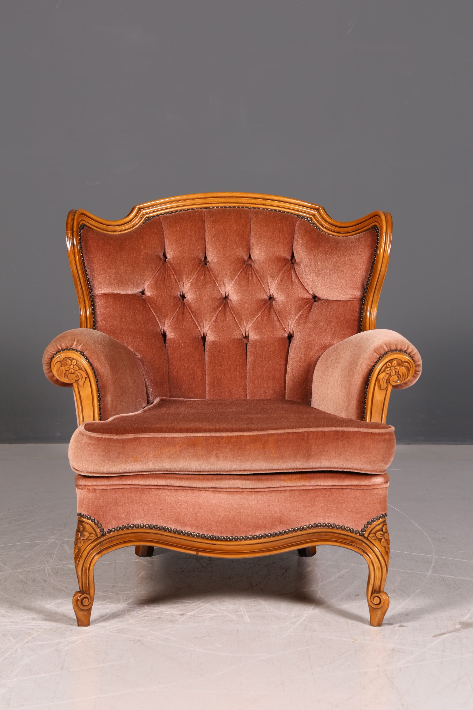 Edler Chippendale Armlehnsessel Barock Stil Samt Stoff Sessel Armchair Rococo Antik 4 von 4