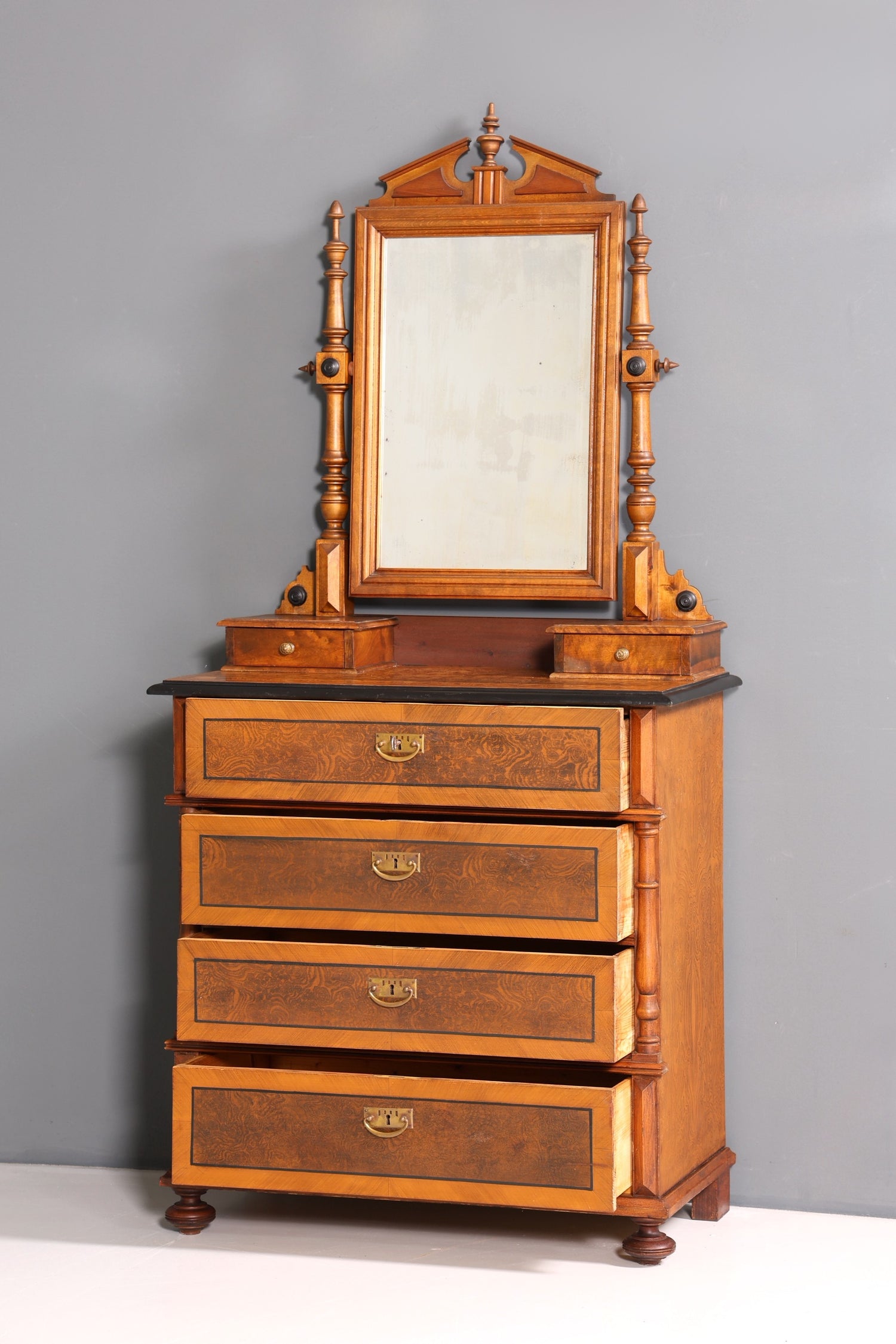 Edle Louis Philippe Kommode mit Spiegelaufsatz Gründerzeit Frisierkommode Antik Holz Schrank Flurschrank um 1880