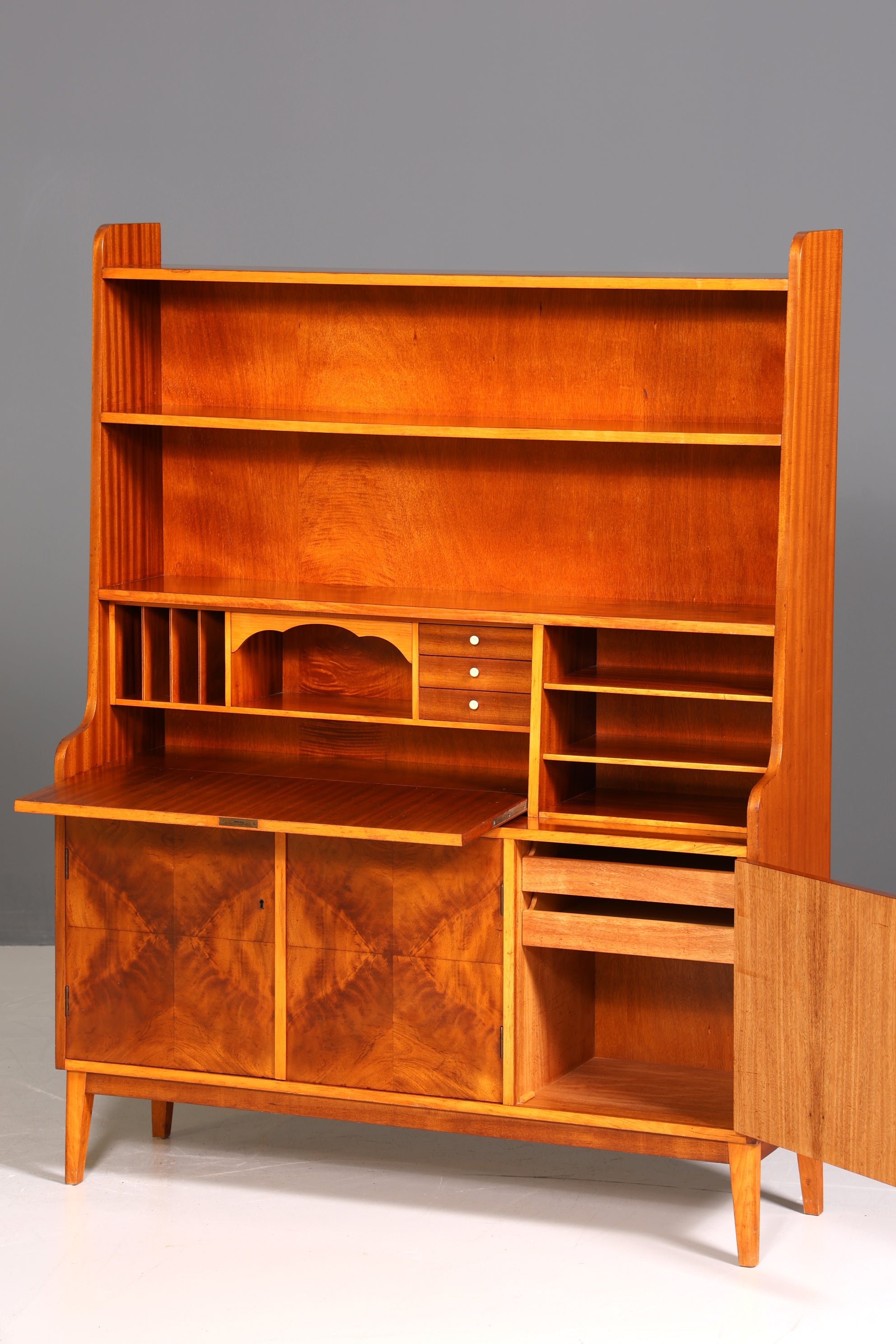 Traumhafter Mid Century Schrank Bücherregal Vintage Sekretär Highboard Holz Regal Bookshelf