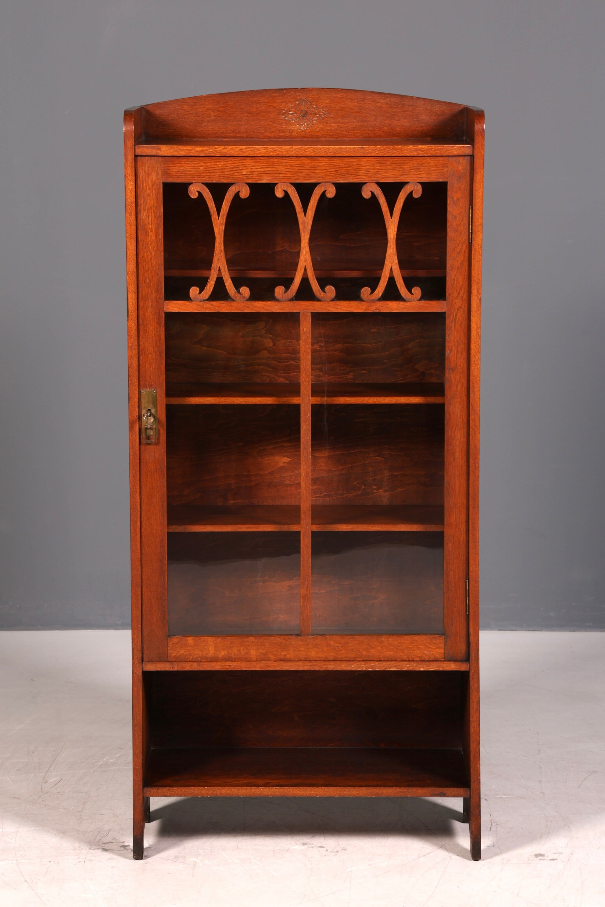 Stilvolle Jugendstil Vitrine Antike Holz Bücherschrank Eiche Antik Schrank Geschirrschrank