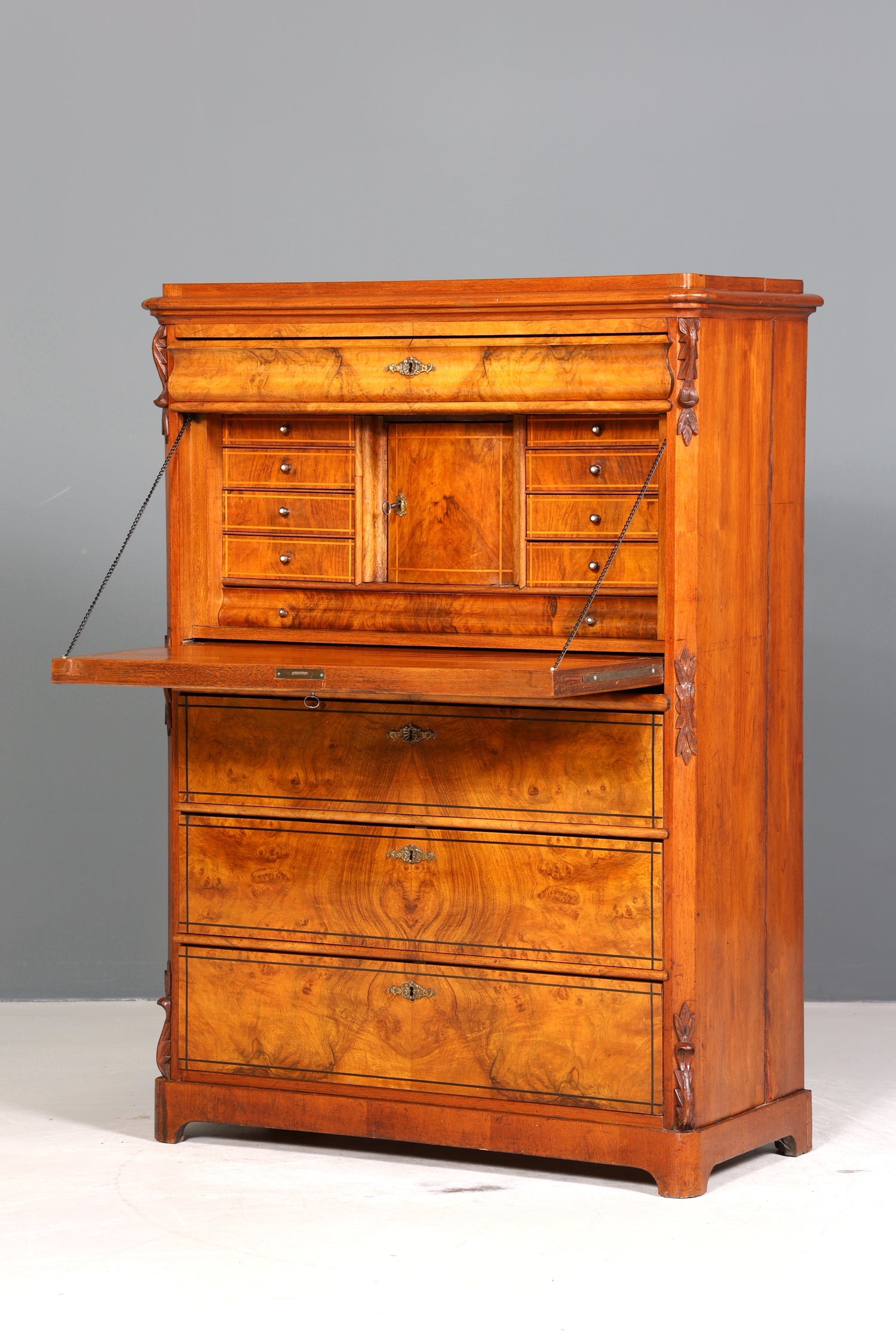 Stilvoller Louis Philippe Sekretär um 1880 Gründerzeit Antik Vertiko Schrank Chiffoniere Schubladenkommode