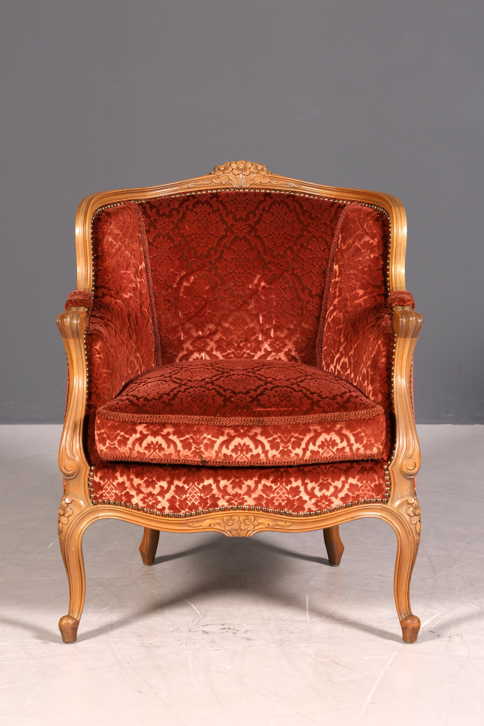 Edler Chippendale Armlehnsessel Barock Stil Sessel Samt Stoff Armchair Sessel 1 von 2
