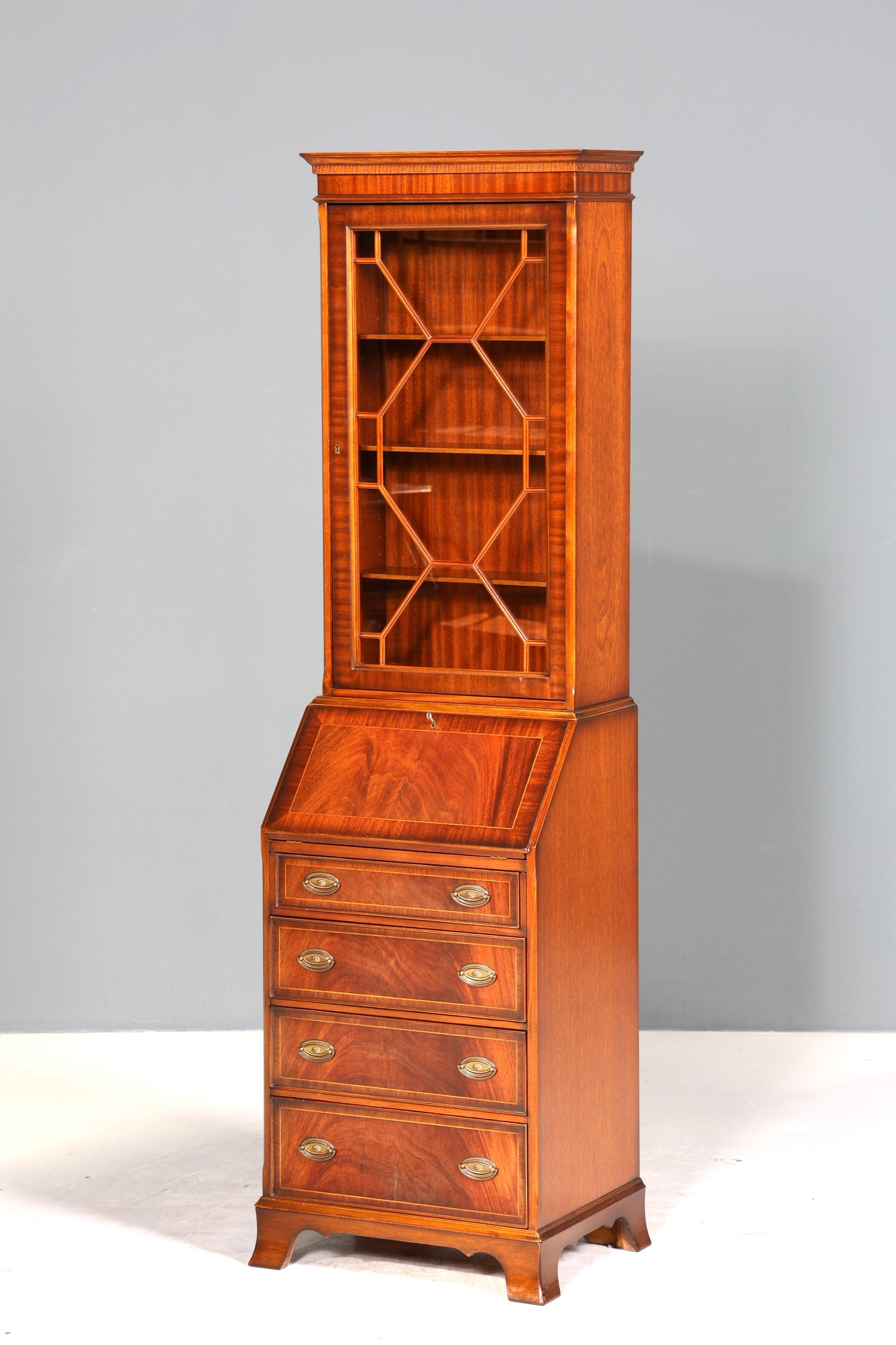 Edler Englischer Sekretär Original Heldense Büro Aufsatzsekretär Antik 60s Vitrinen Schrank UK