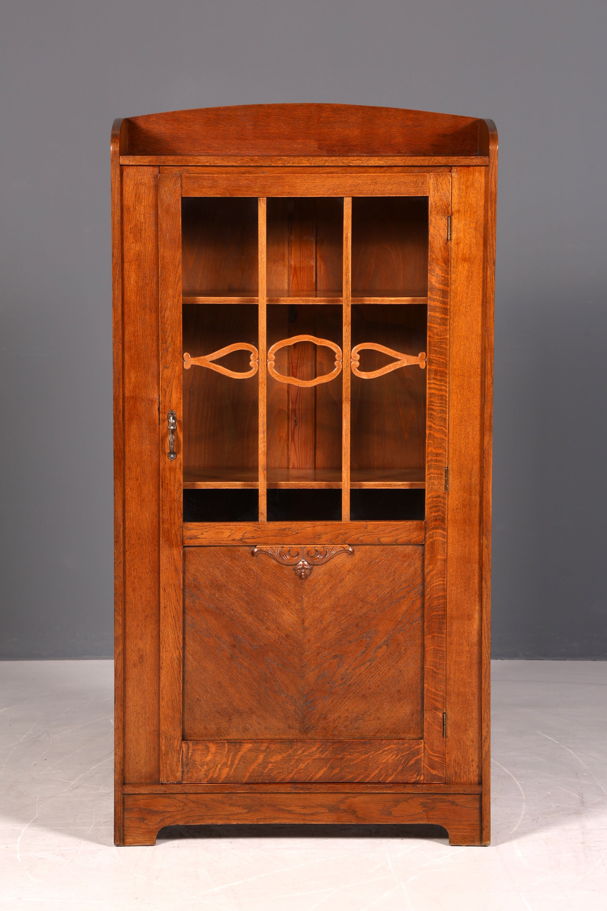 Stilvolle Jugendstil Vitrine Antike Holz Bücherschrank Eiche Antik Schrank Geschirrschrank