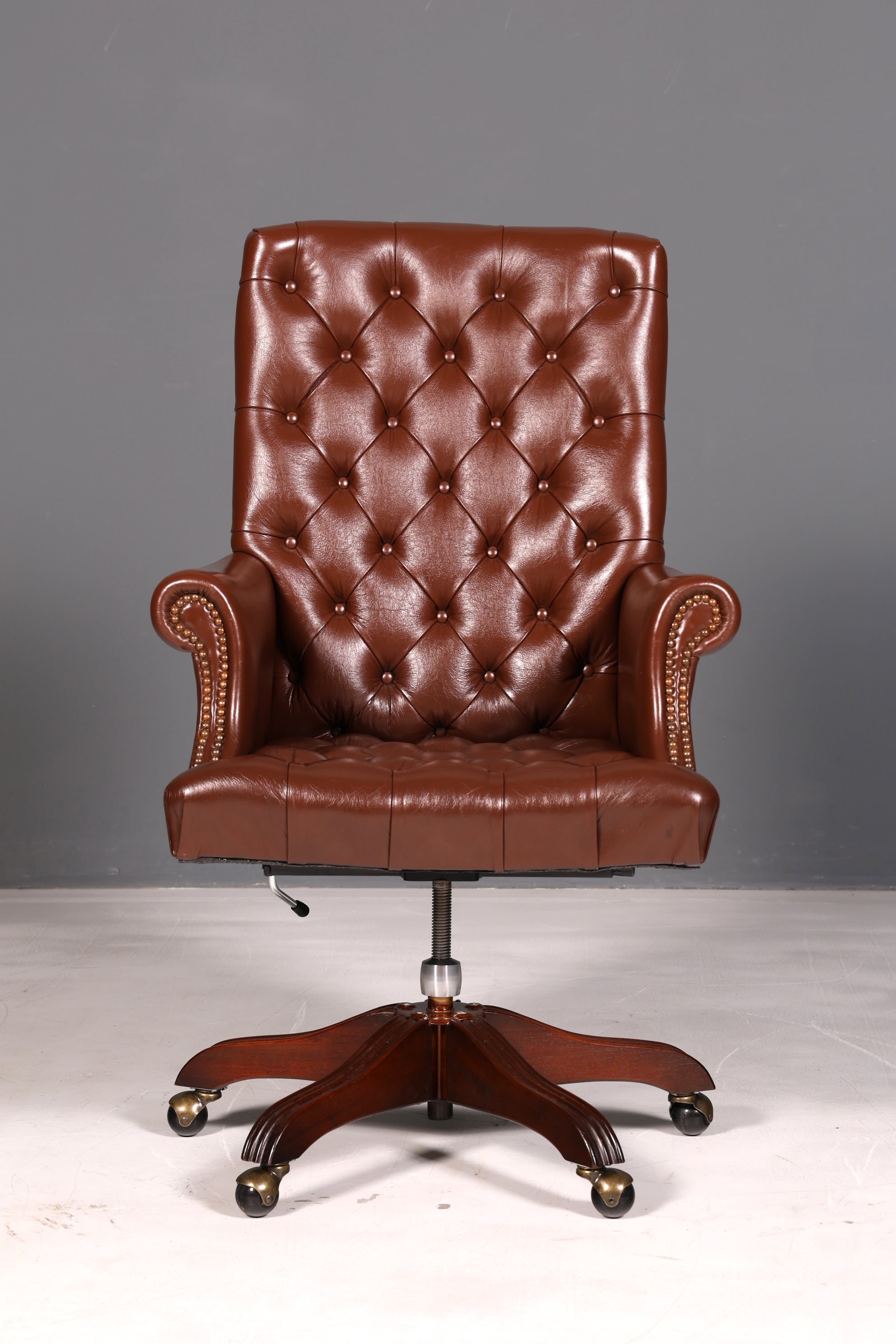 Elegant Chesterfield executive chair, office chair, genuine brown leather, swivel chair, desk chair, office armchair