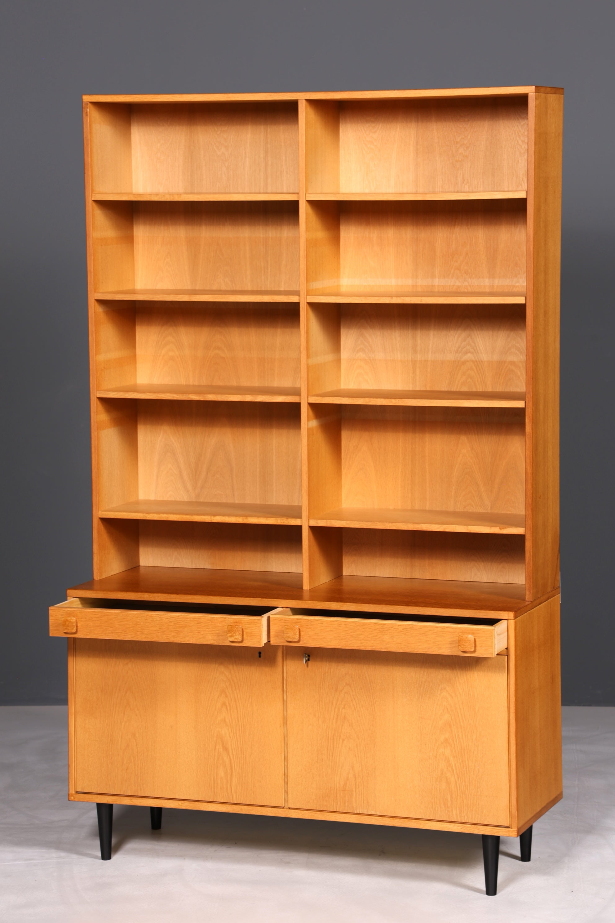 F895 Finish Traumhaftes Mid Century Regal echt Holz Schrank Danish Design Retro Kommode Vintage Bücherregal 60er Jahre