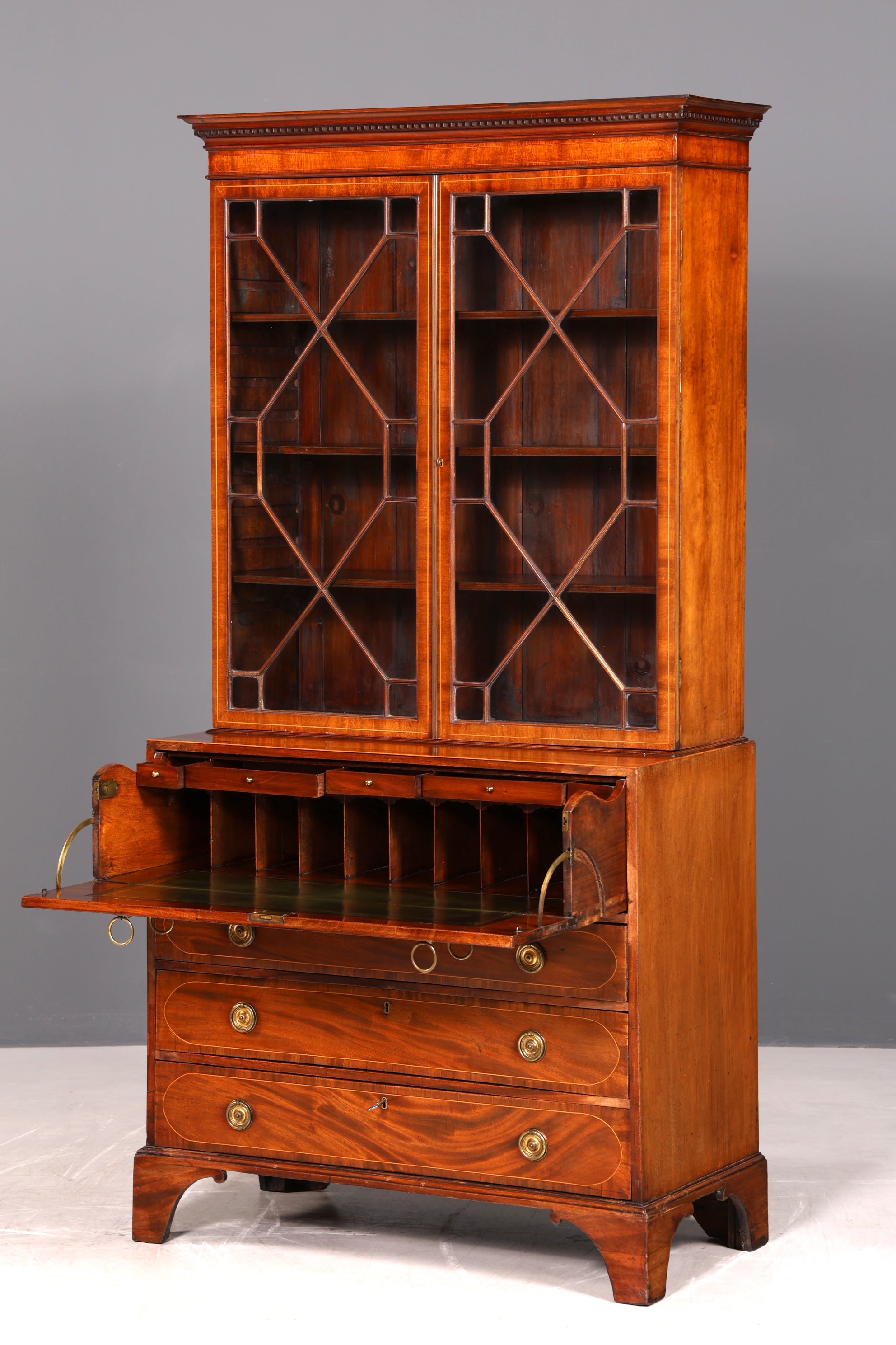 G785 Finish Wunderschöne Englische Vitrine Bibliothek Sekretär echt Holz Antik Schrank Regal (Kopie)