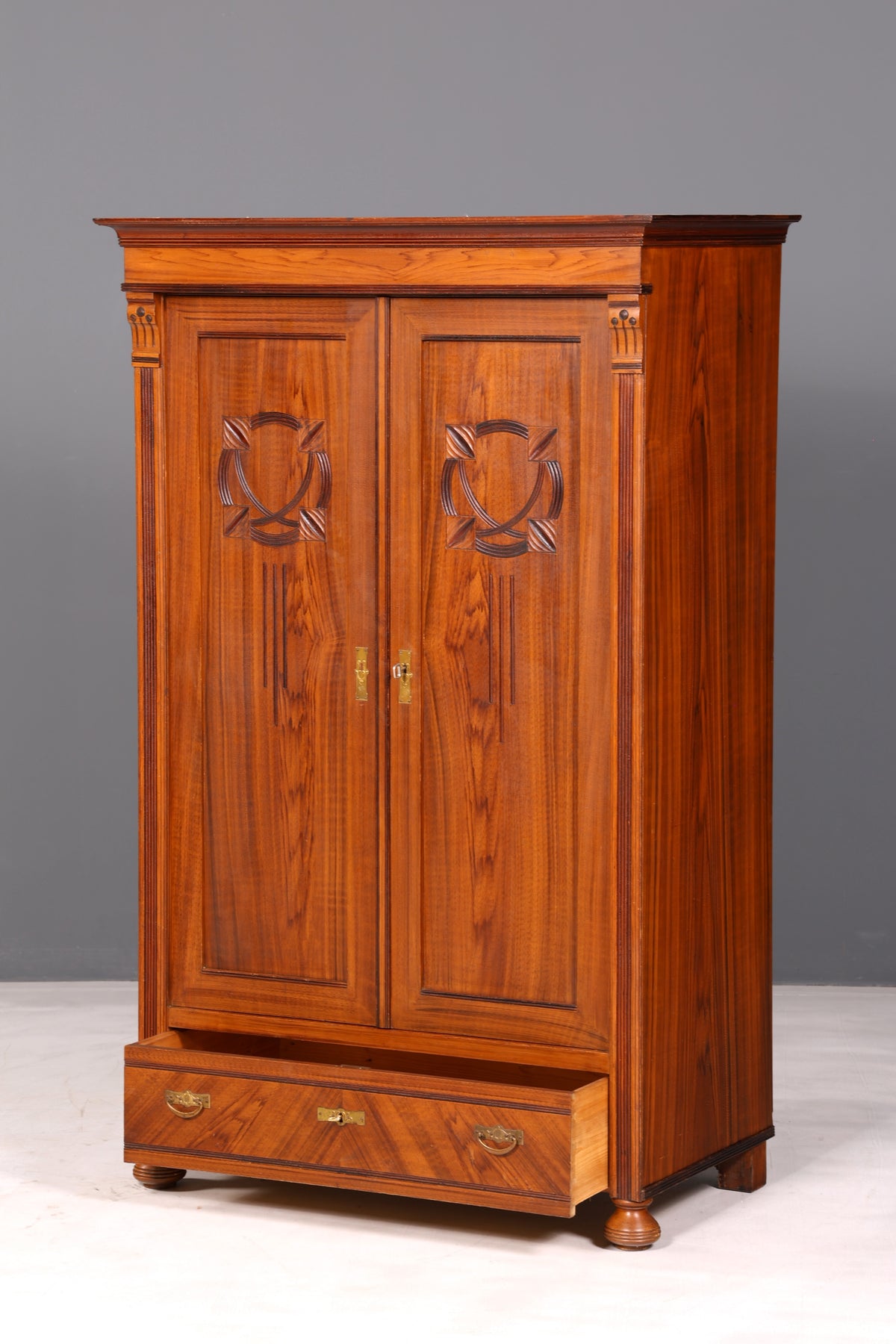 Beautiful Art Nouveau Antique Cabinet from Around 1880, Oak Wardrobe, Hallway Cabinet, Linen Cabinet, Solid Wood