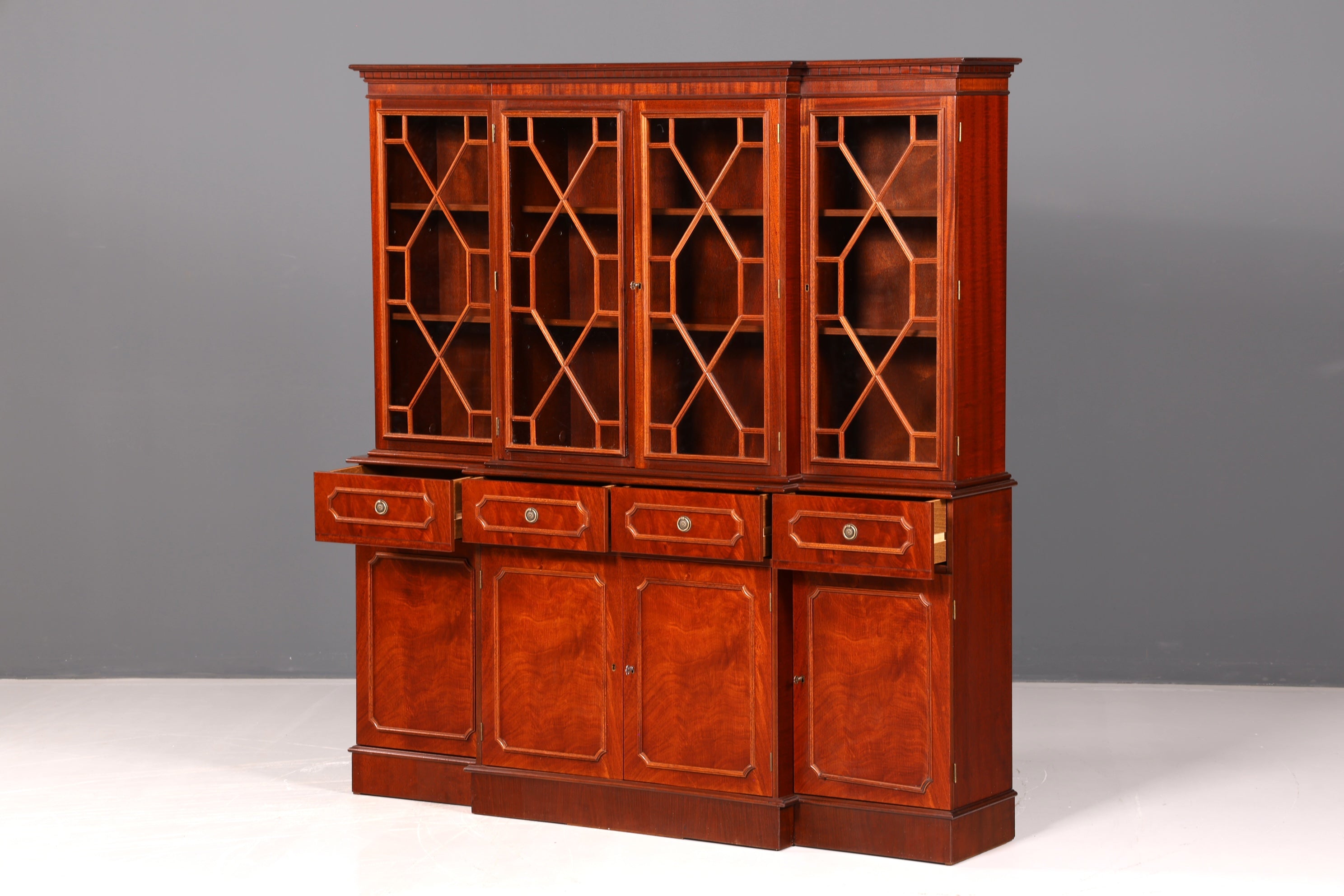 Beeindruckende Englische Vitrine Bibliothek Bücherschrank Glasvitrine Buffet Schrank Echt Holz Antik Vintage