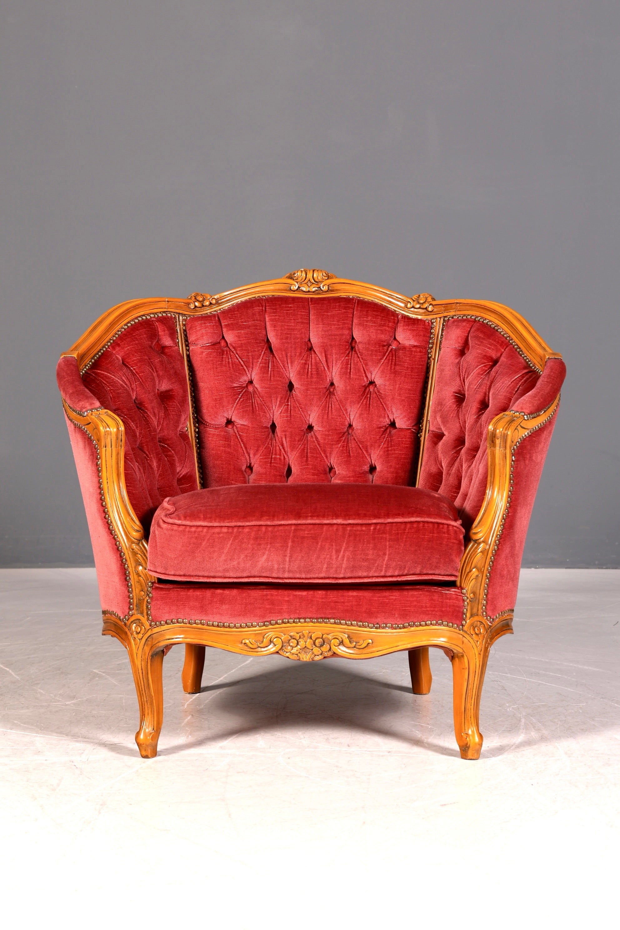 G063 Finish cm Edler Chippendale Armlehnsessel Barock Stil Sessel Armchair Samt Stoff Sessel