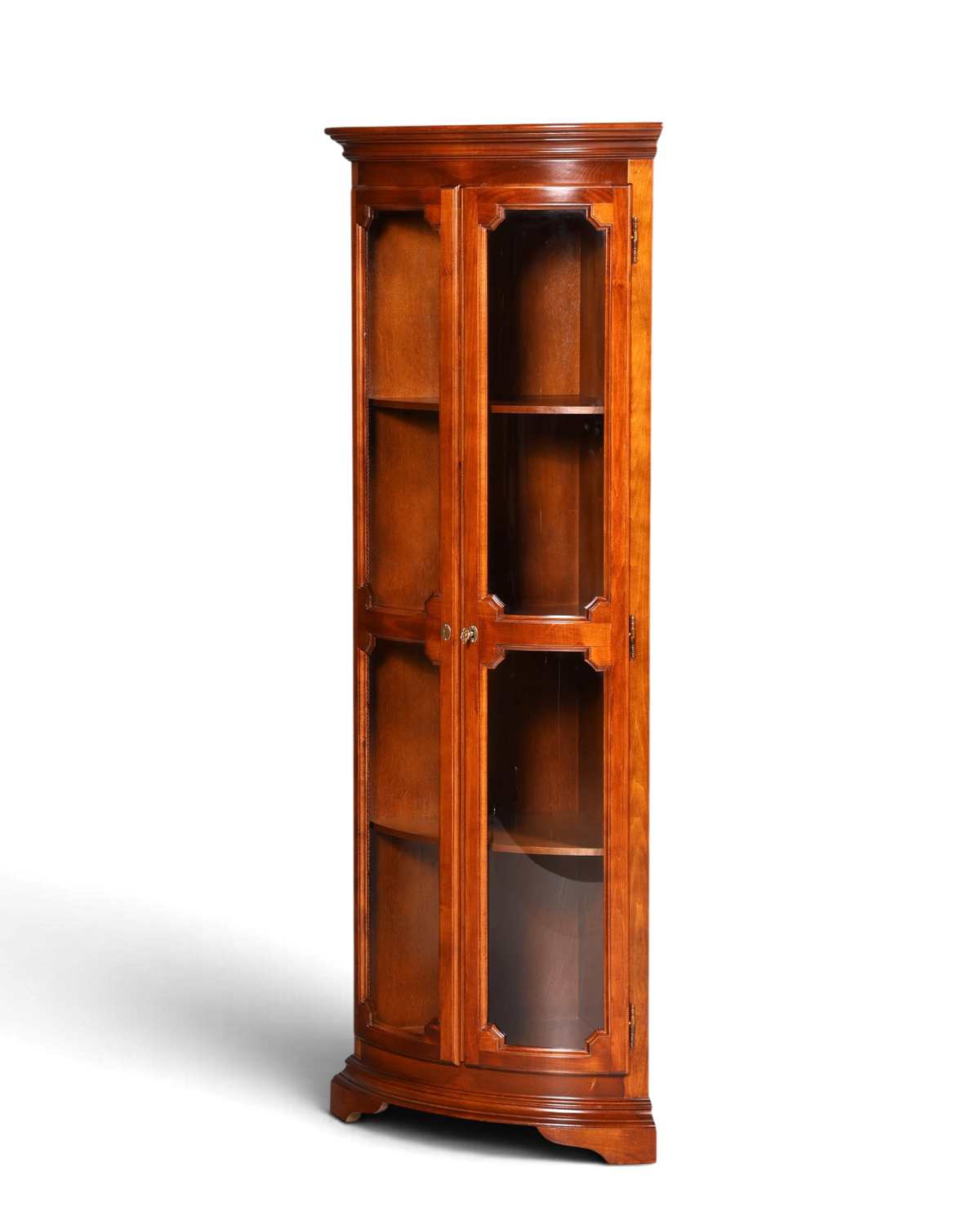 Hauptstadt Möblerei Selva Eckvitrine aus massivem Holz im antiken Stil mit Glasfront und dekorativer Patina