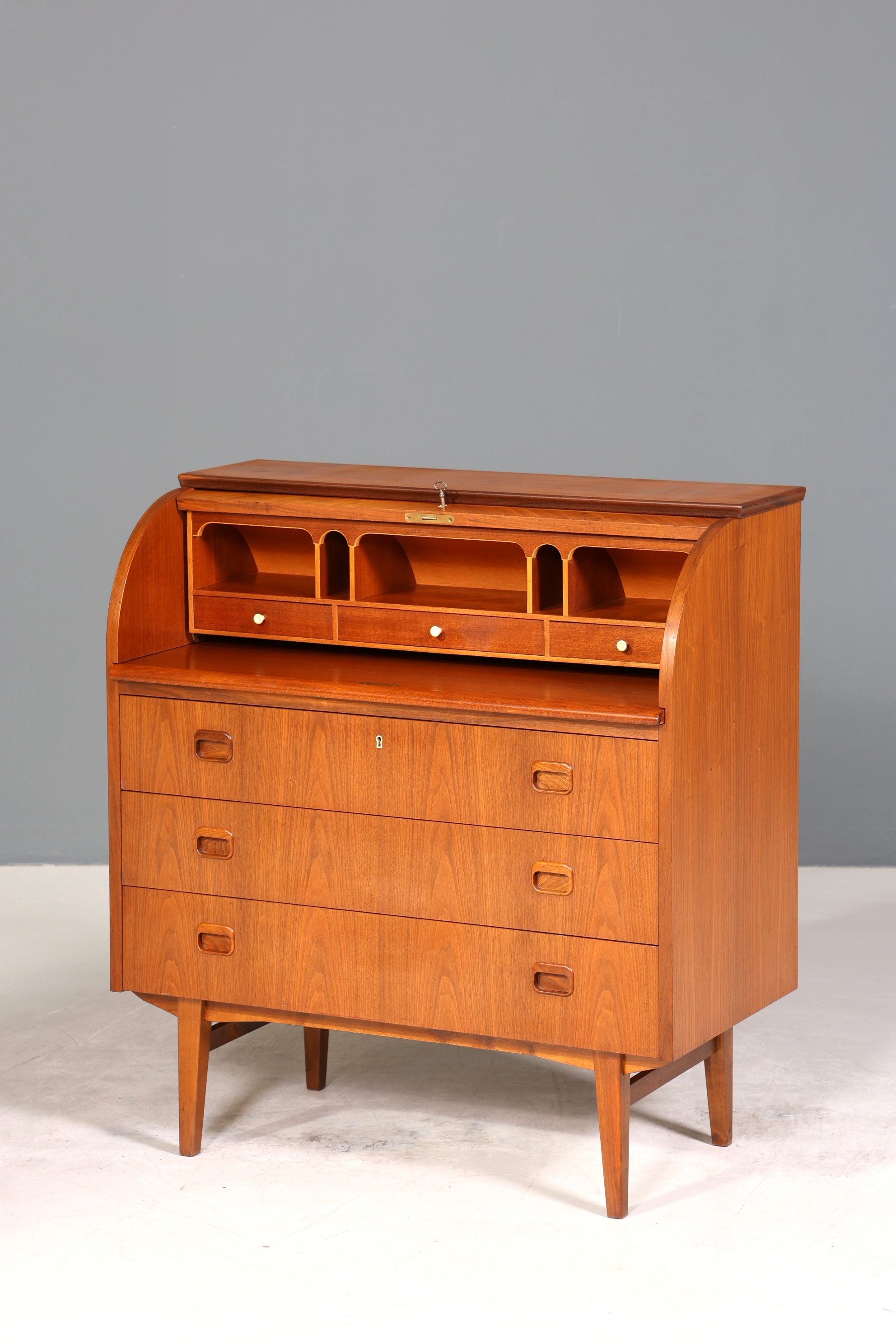 Wunderschöner Mid Century Rollladen Sekretär Danish Design echt Holz Schreibkommode 60er Jahre