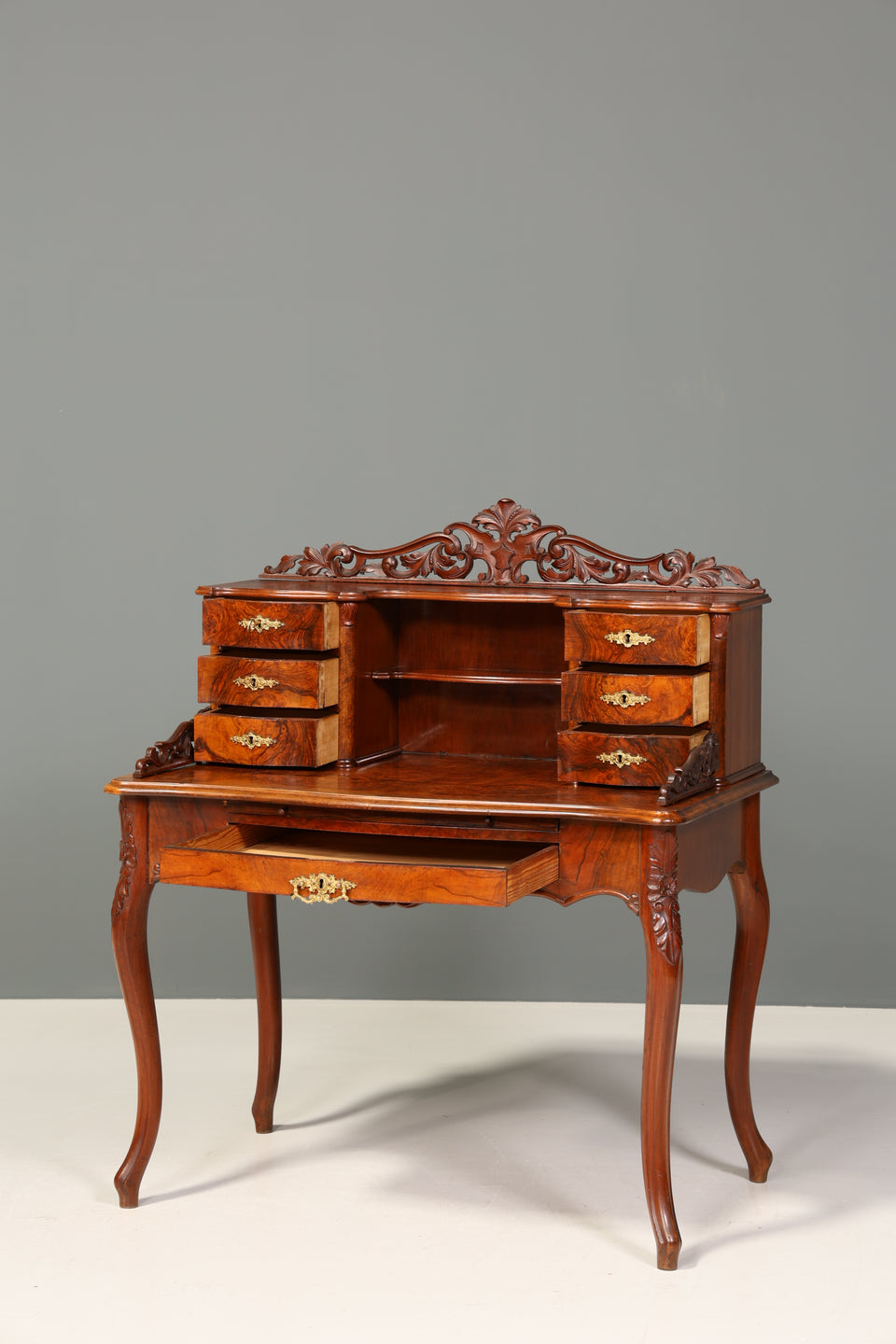 Filigraner Louis Philippe Sekretär Antik um 1880 massiv Holz Schreibtisch Office Table