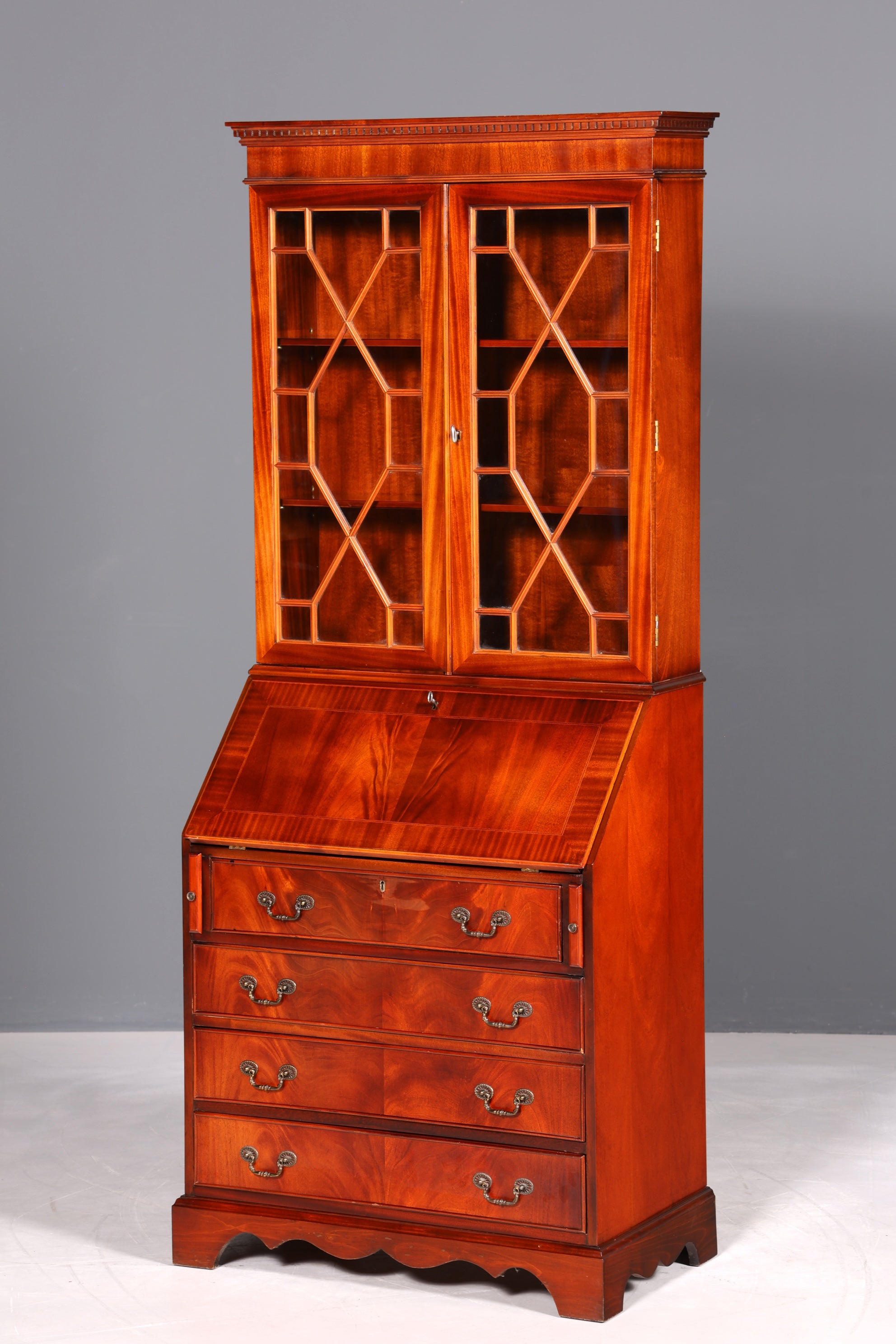 Wunderschöner Englischer Sekretär Büro Aufsatzsekretär Antik 60S Vitrinen Schrank UK