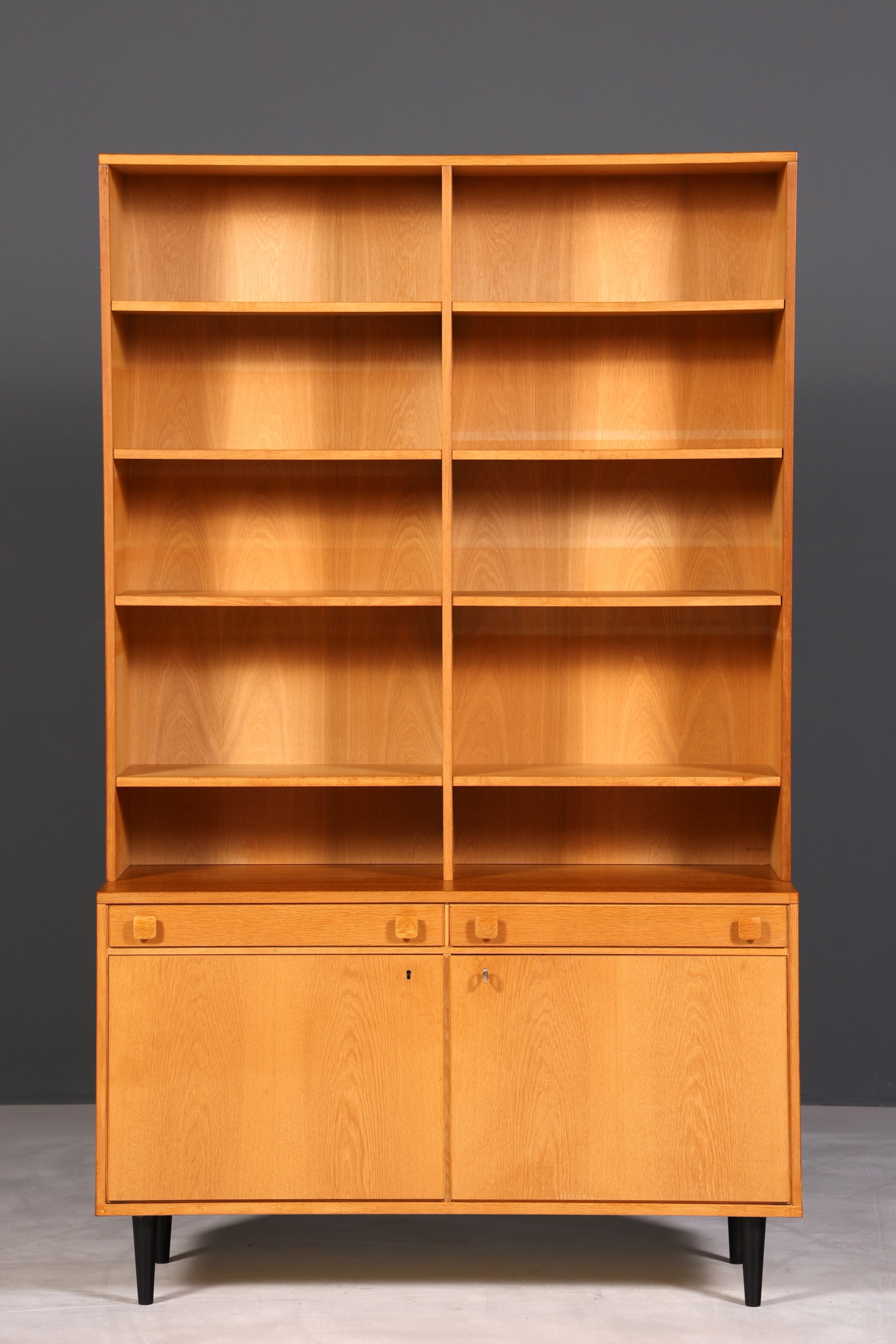 F895 Finish Traumhaftes Mid Century Regal echt Holz Schrank Danish Design Retro Kommode Vintage Bücherregal 60er Jahre