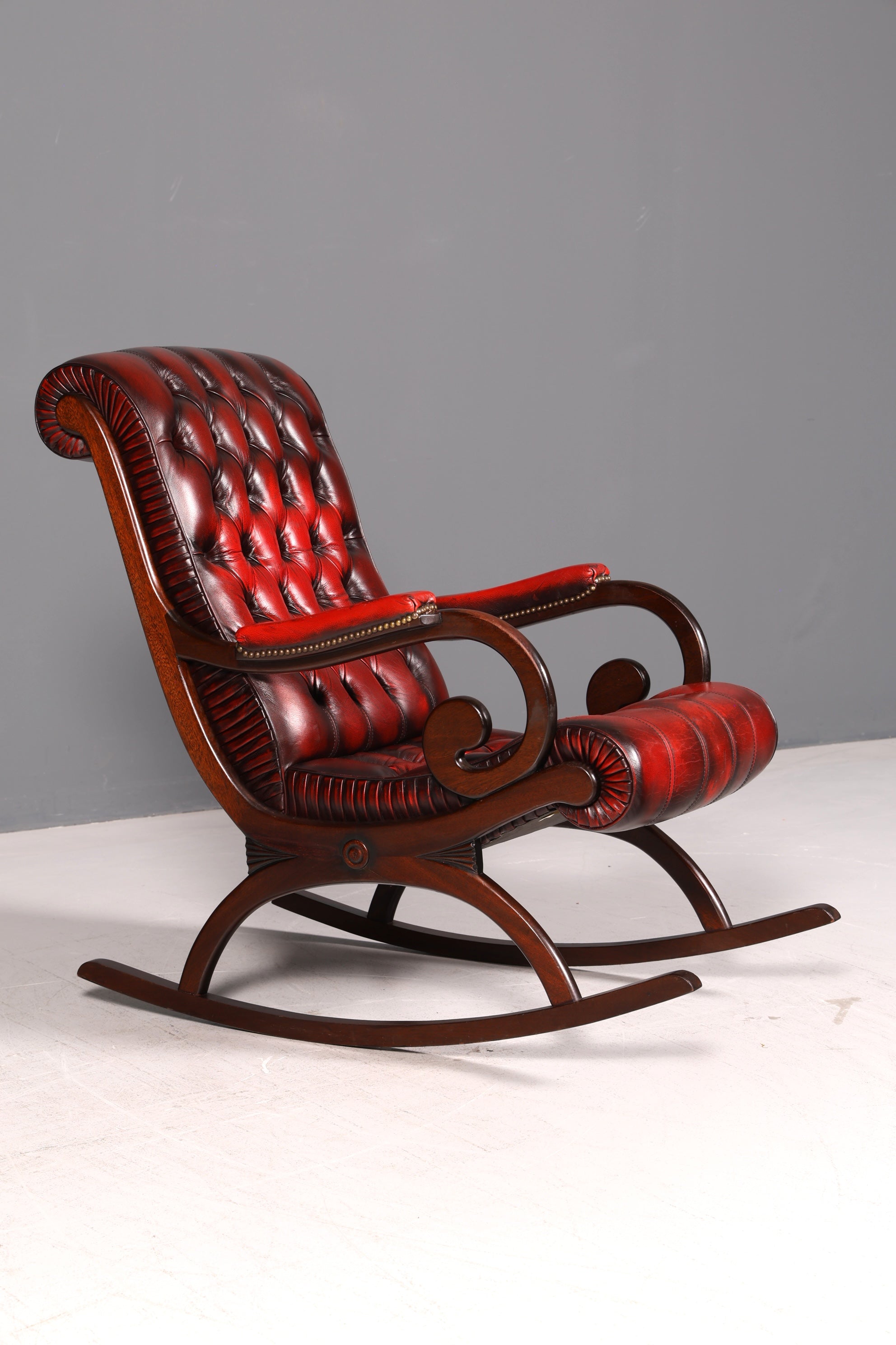 Stilvoller Original Chesterfield Schaukelstuhl Oxblood Englischer Armlehnsessel Echt Leder Englisch Schwingsessel Herrensessel UK
