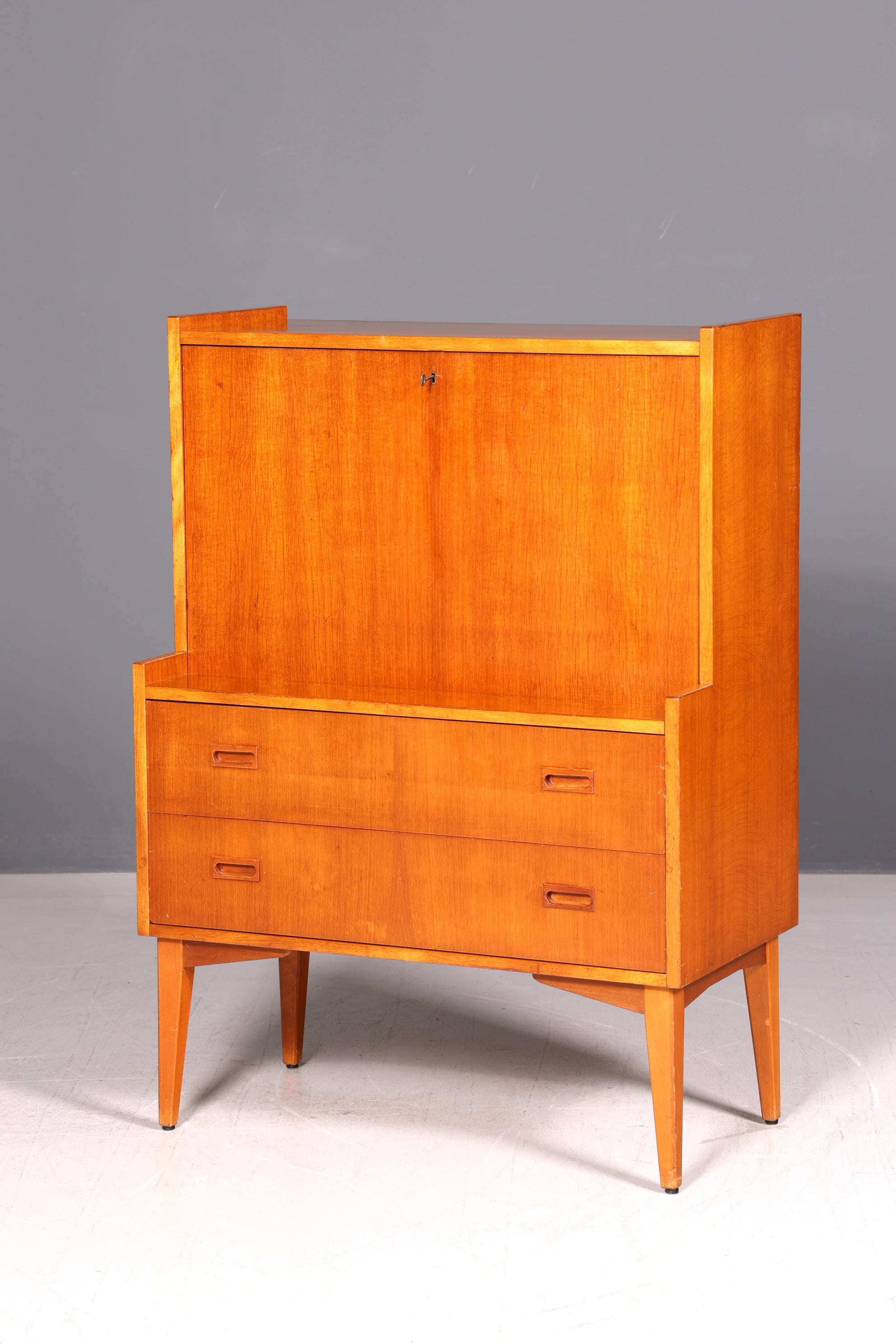 Schlichter Mid Century Sekretär Teak Vintage Schreibmöbel Kommode Office Secretary Retro 60er Schreibsekretär Skandinavisch