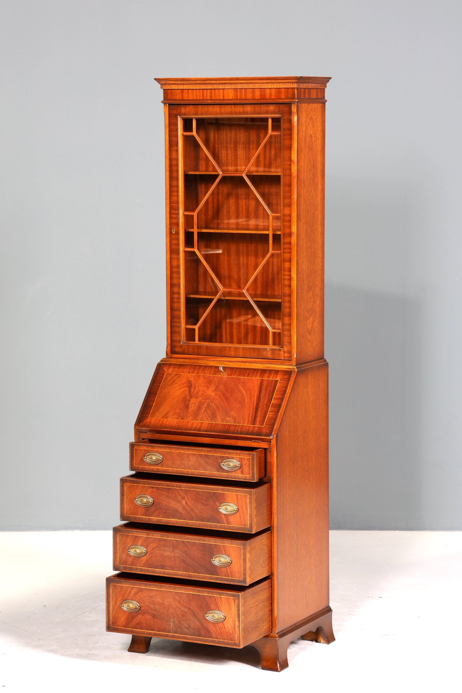 Edler Englischer Sekretär Original Heldense Büro Aufsatzsekretär Antik 60s Vitrinen Schrank UK