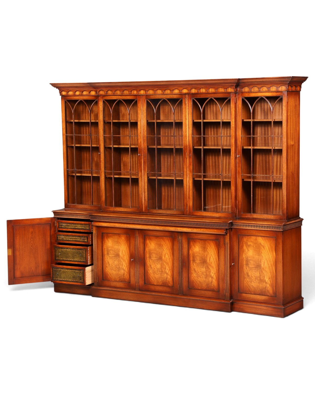 Hauptstadt Möblerei englische Vitrine aus Echtholz mit Sekretär, Messingbeschlägen und verstellbaren Regalböden