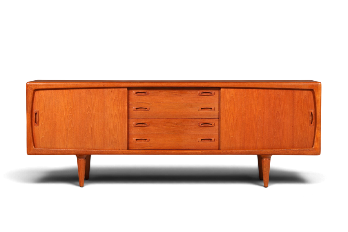 Hauptstadt Möblerei H.P. Hansen XXL Sideboard aus Teakholz im Mid-Century Design mit Schiebetüren und Schubladen