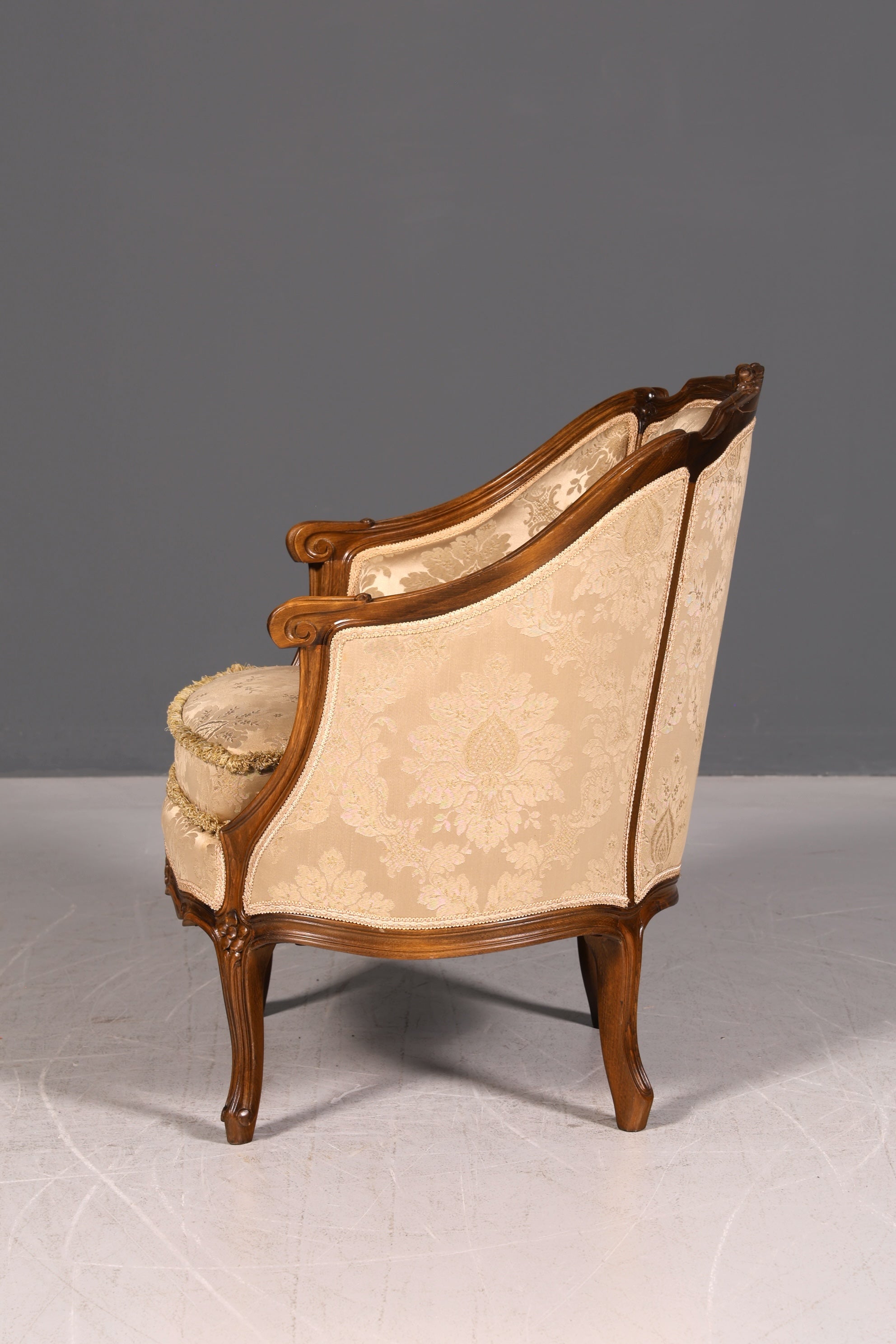 Edler Chippendale Armlehnsessel Barock Stil Samt Stoff Sessel Armchair Rococo Antik Polstersessel