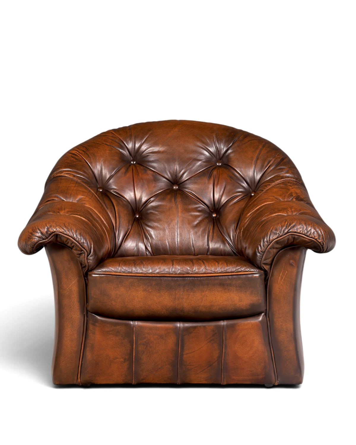 Hauptstadt Möblerei Chesterfield Sessel aus braunem Echtleder mit klassischer Knopfheftung im Vintage-Stil