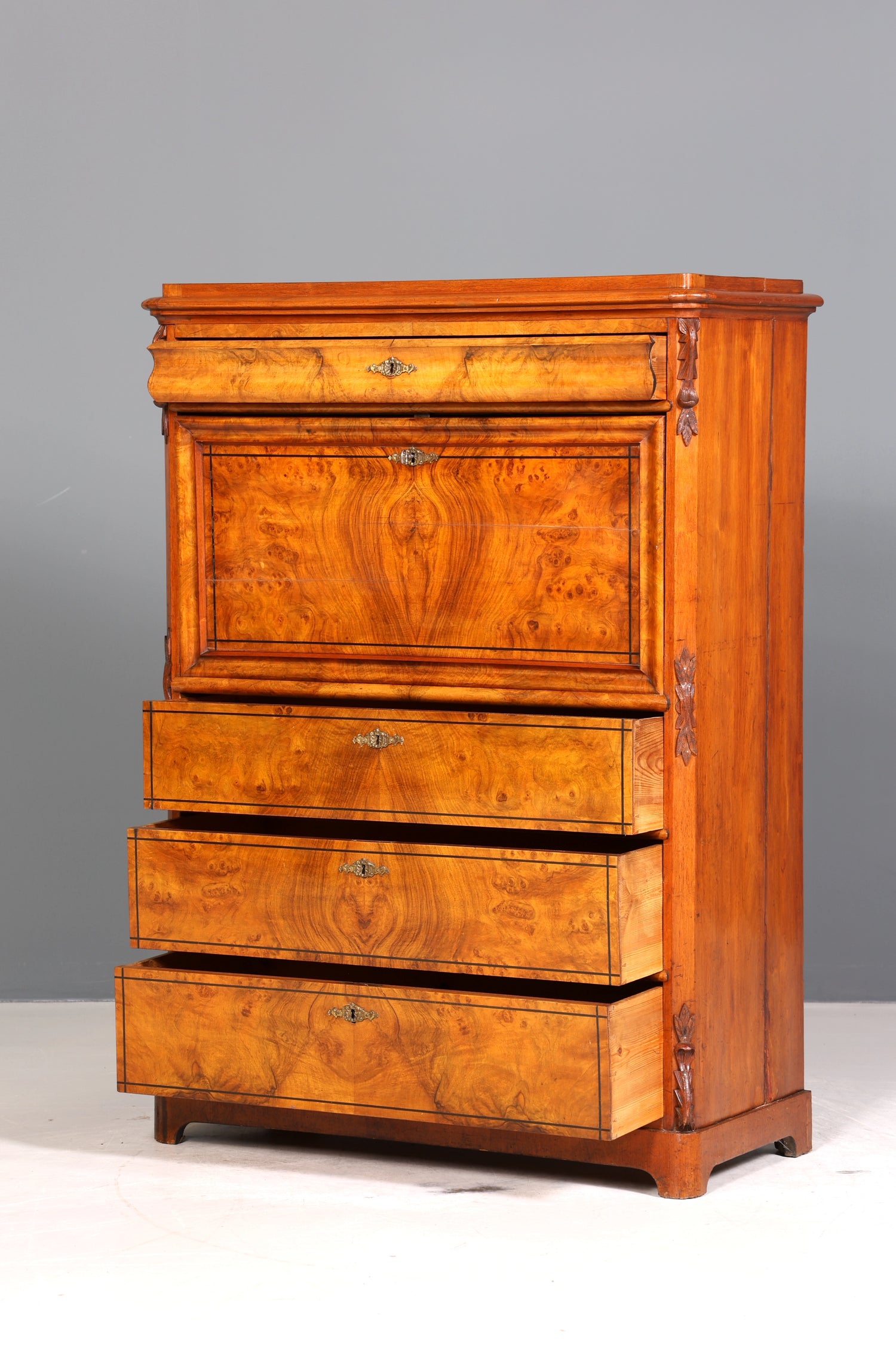 Stilvoller Louis Philippe Sekretär um 1880 Gründerzeit Antik Vertiko Schrank Chiffoniere Schubladenkommode