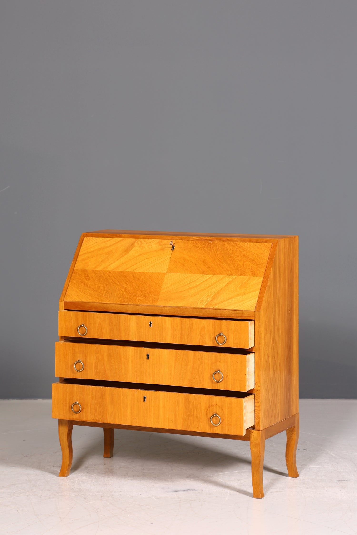 Schlichter Mid Century Sekretär Vintage Schreibmöbel echt Holz Kommode Office Secretary