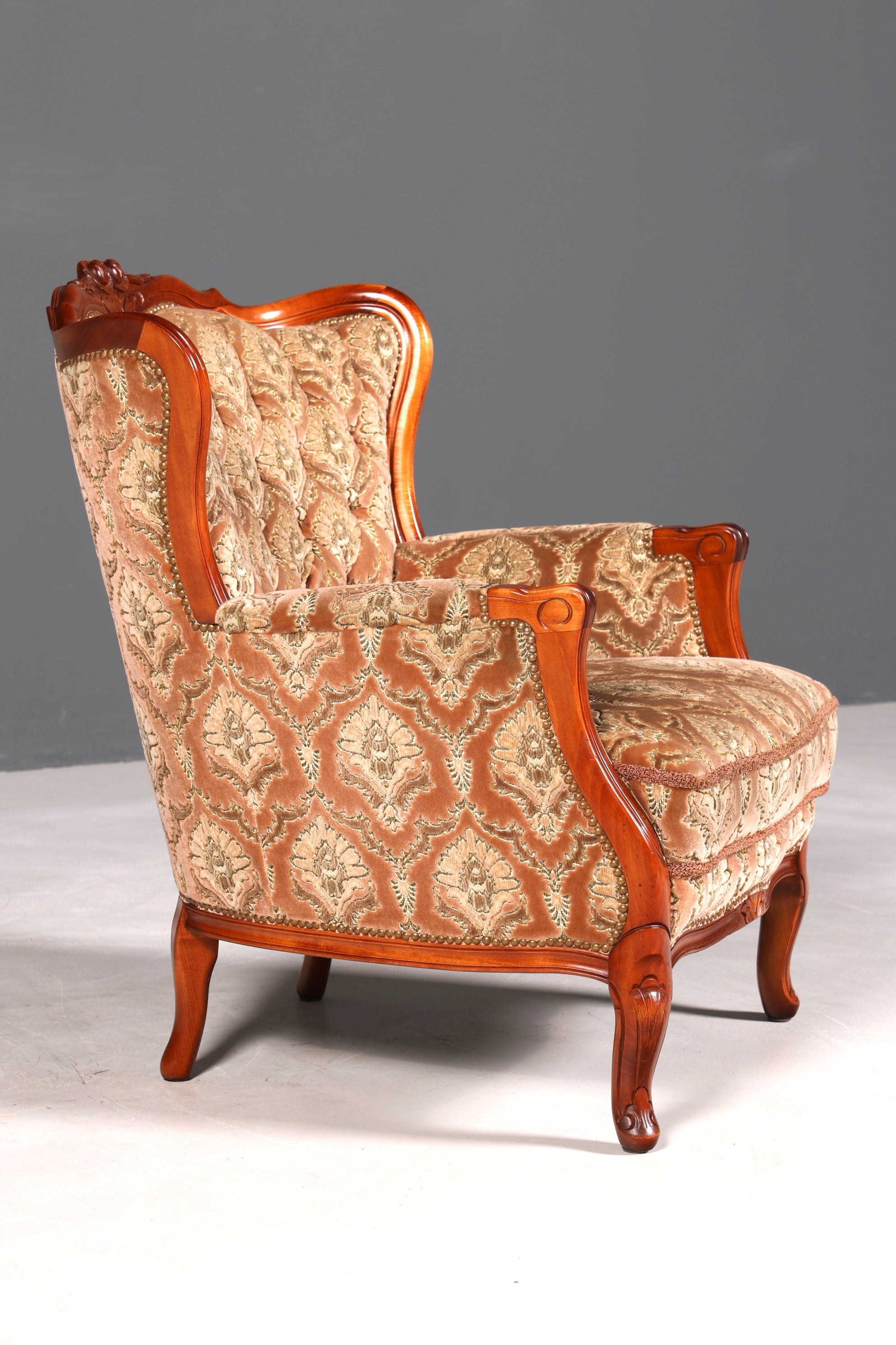 F901 Finish cm Edler Chippendale Armlehnsessel Barock Stil Sessel Armchair Samt Stoff Sessel