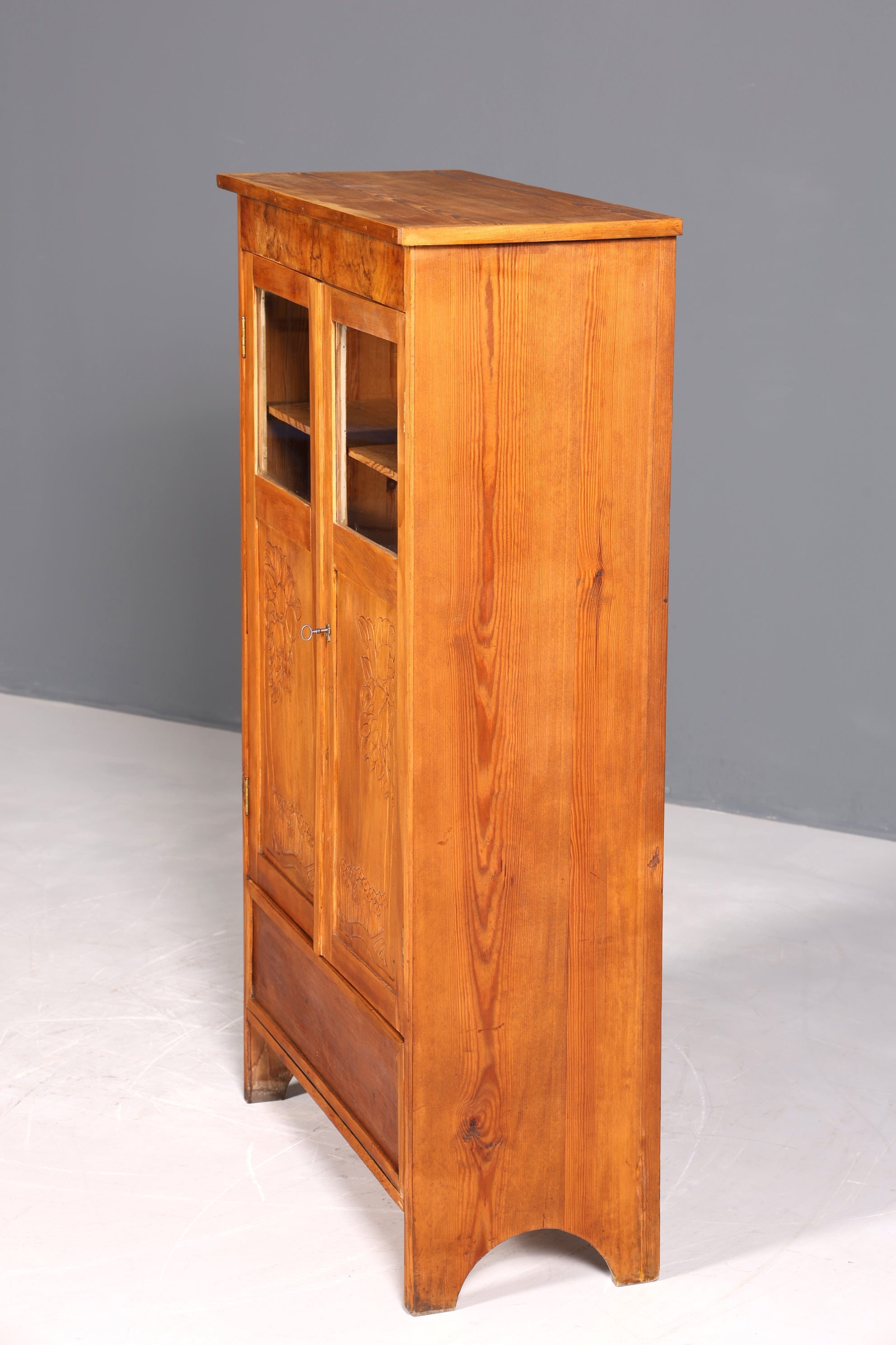 F942 Finish Traumhafte Jugendstil Vitrine Antike Holz Bücherschrank Eiche Antik Schrank Geschirrschrank