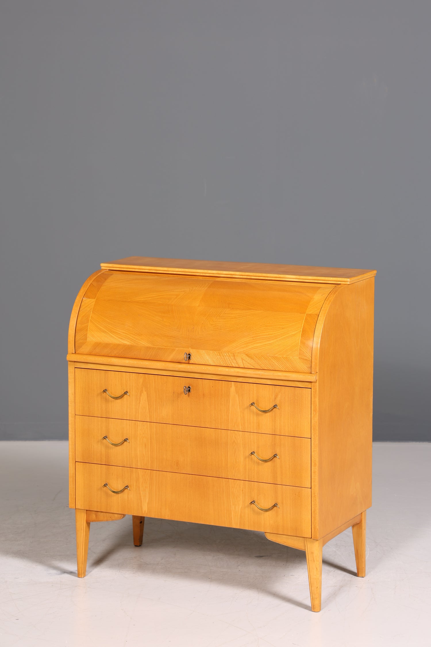 Stilvoller Mid Century Rollladen Sekretär echt Holz Büro Schrank Vintage Schreibkommode