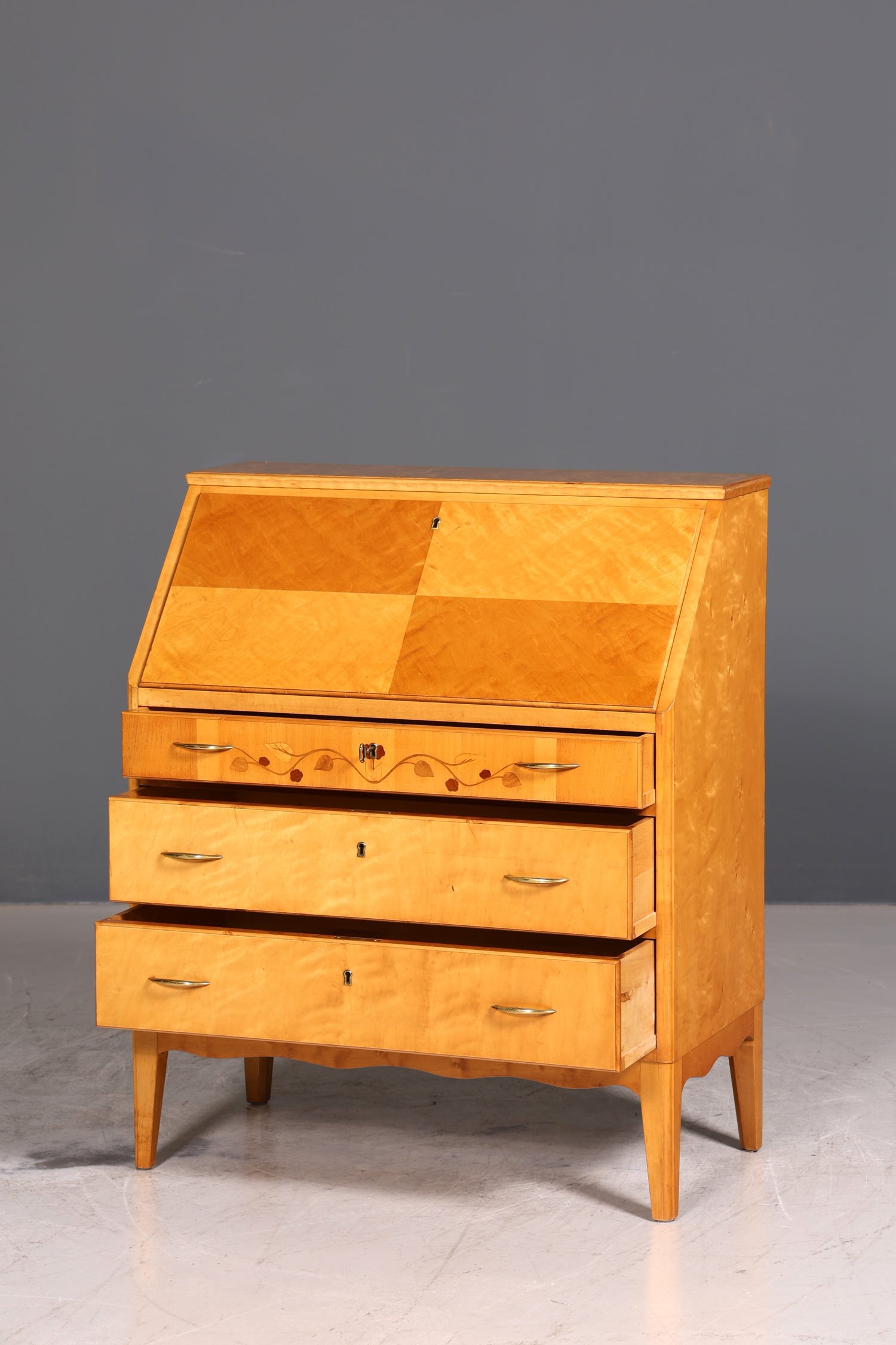 Wunderschöner Mid Century Sekretär Vintage Schreibmöbel echt Holz Kommode Office Secretary