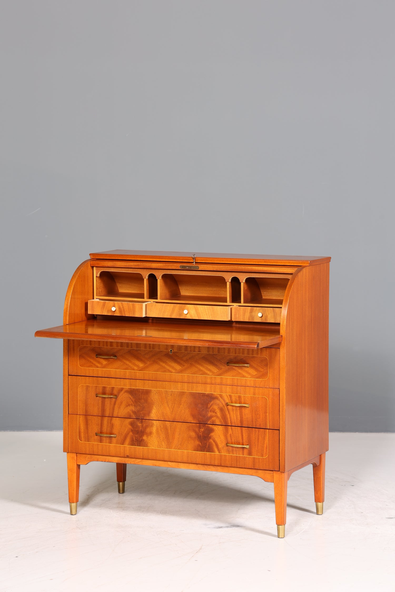 Traumhafter Mid Century Rollladen Sekretär echt Holz Schrank Office Kommode 60er Jahre